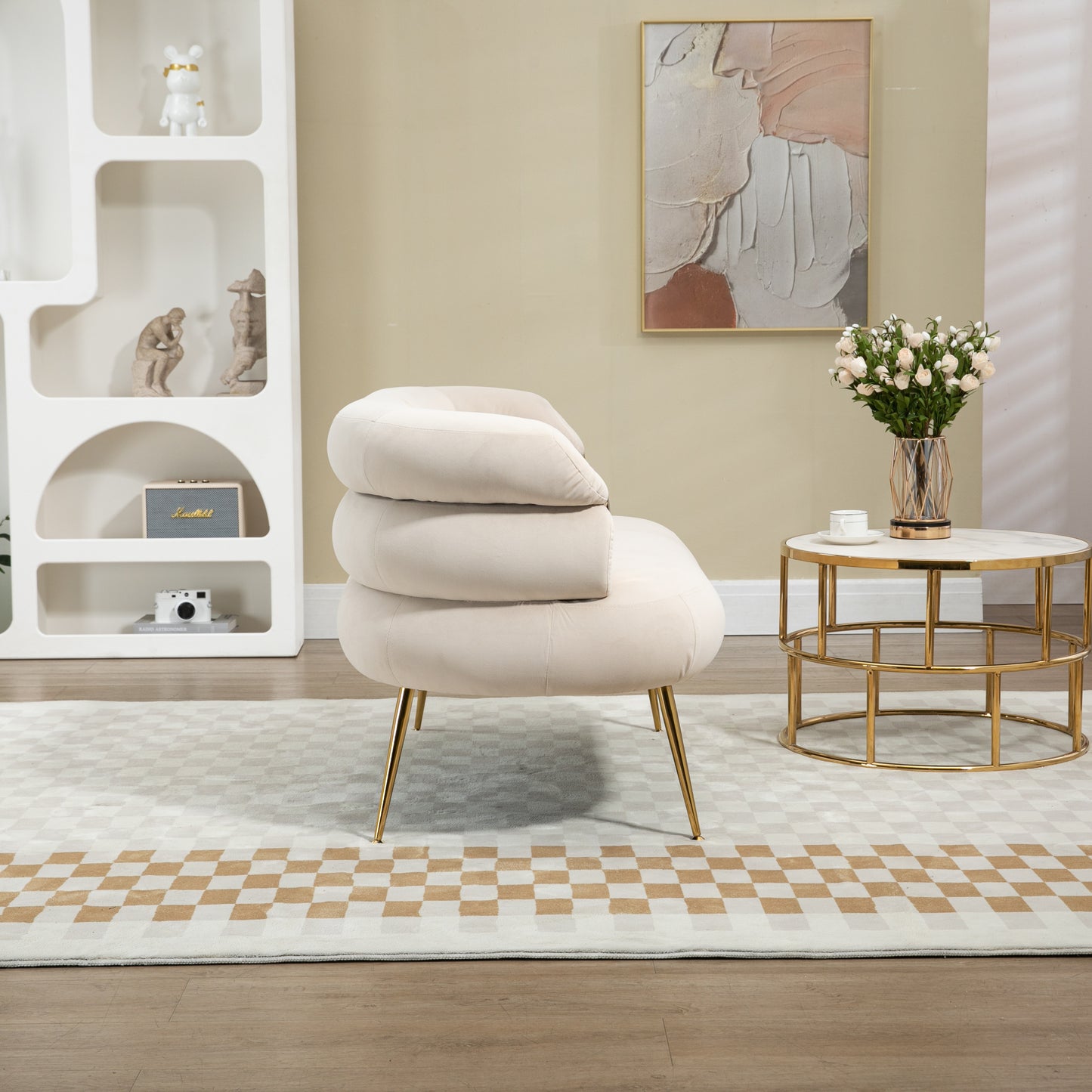 Accent Chair with Golden feet, beige