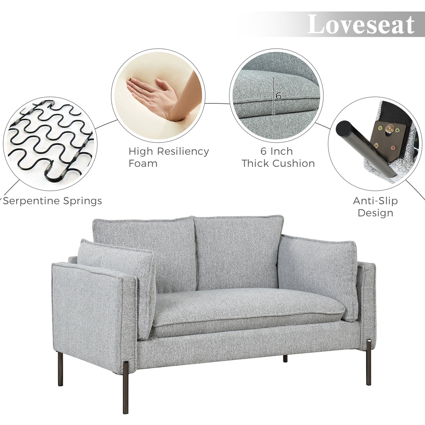 56" Modern Style Sofa Linen Fabric Loveseat for Small Spaces Living Room/Apartment