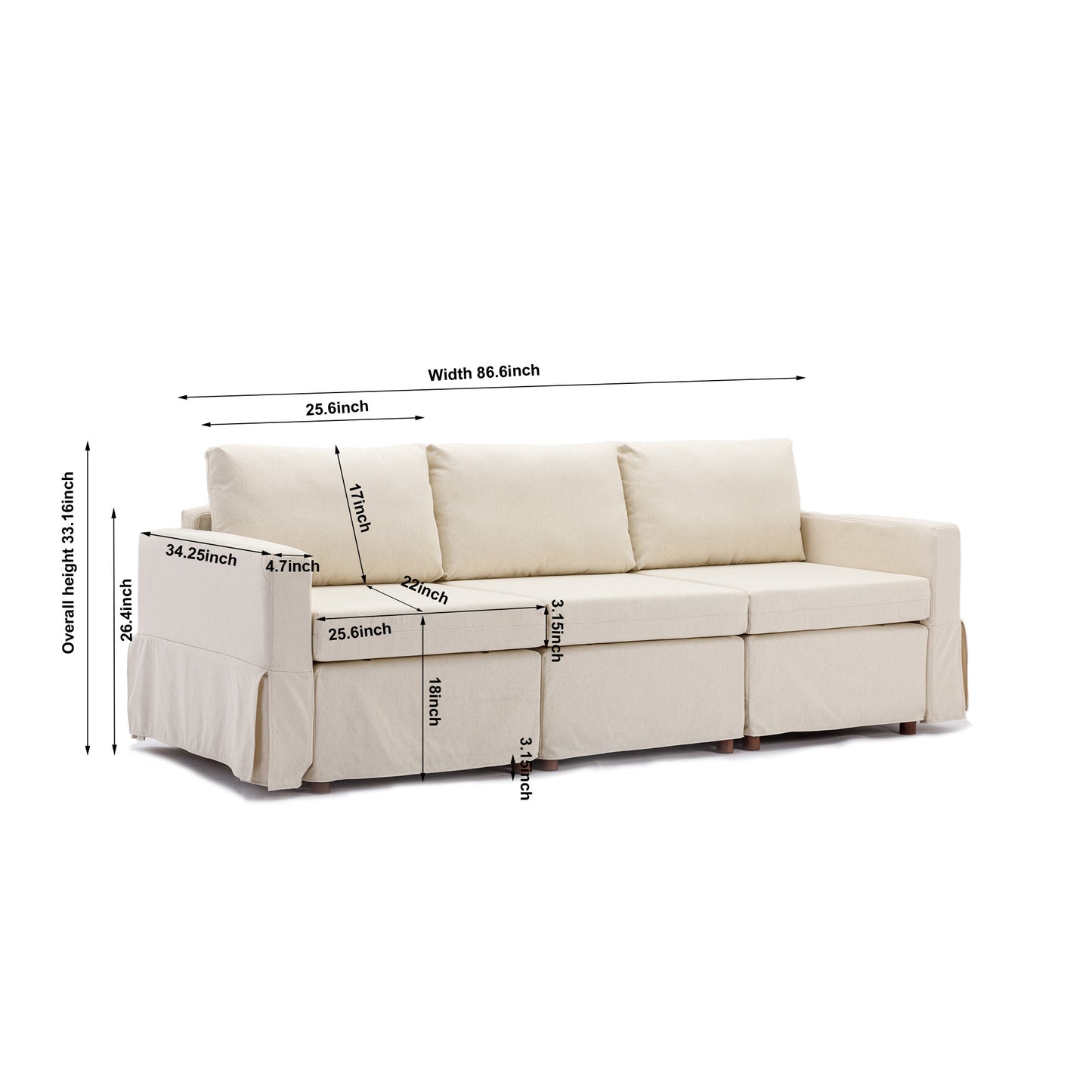 3 Seater Module Sectional Sofa Couch With 1 Ottoma Seat Cushion