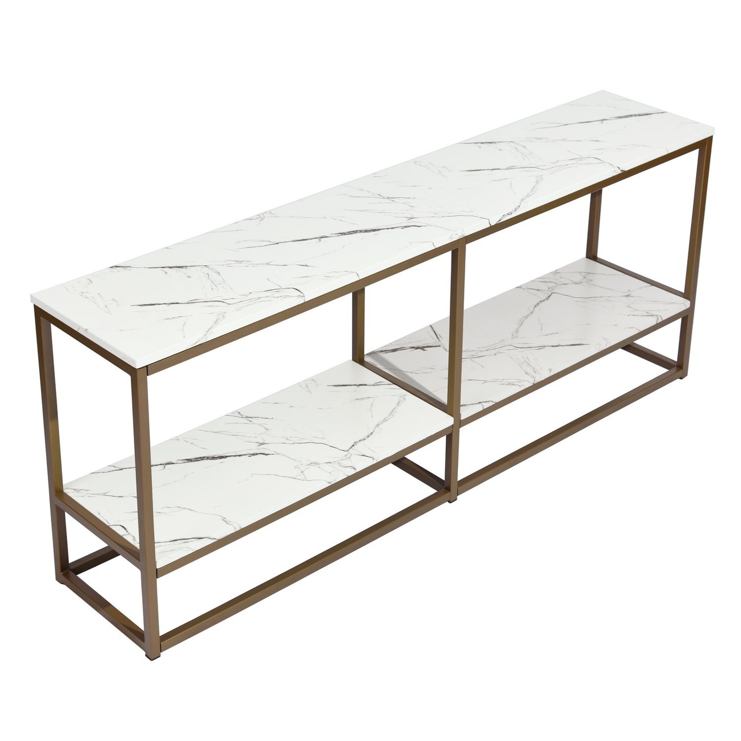 59.8 inch White Marble Gold Frame TV STAND With Storage