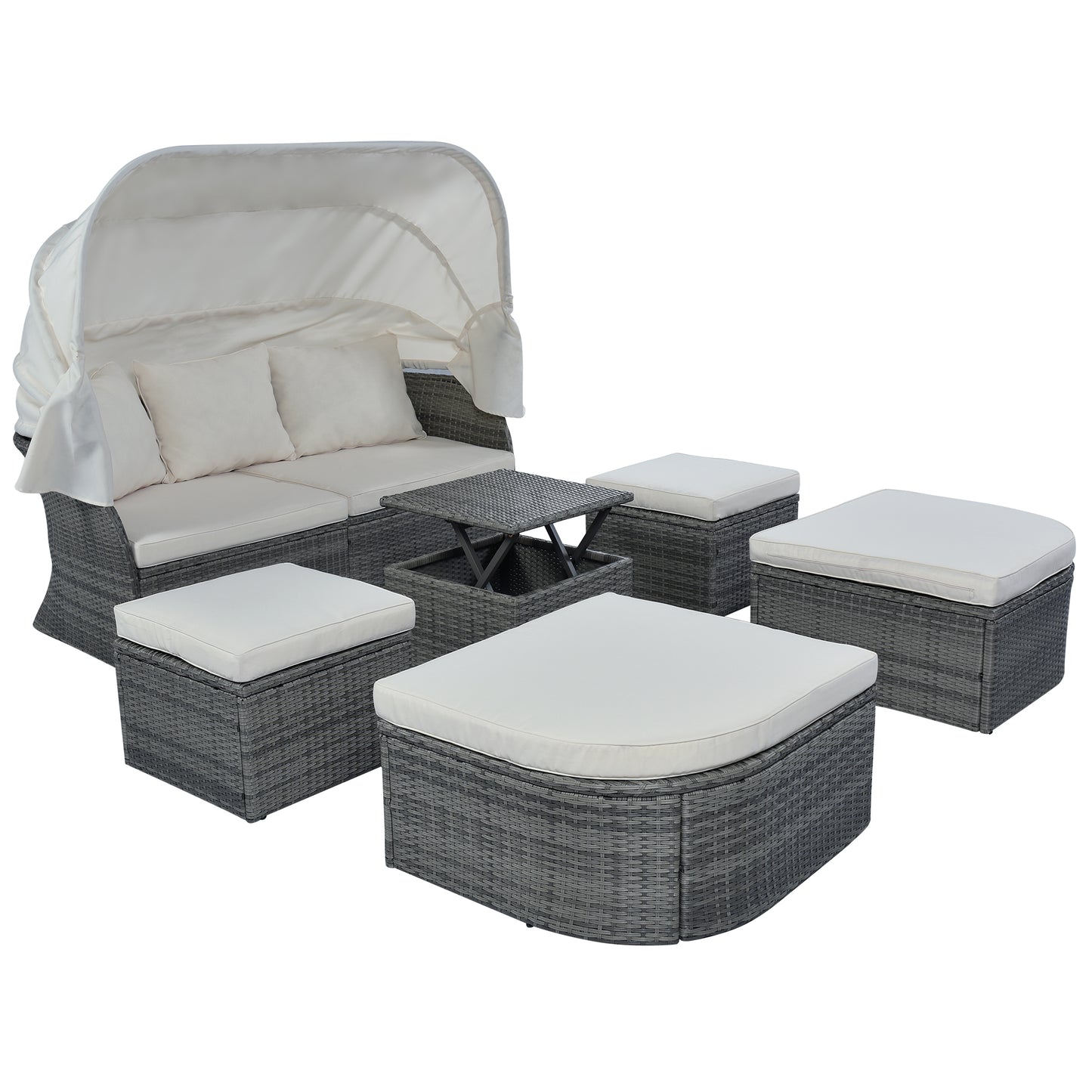 U_STYLE Outdoor Patio Furniture Set Daybed Sunbed with Retractable Canopy Conversation Set Wicker Furniture (As same as WY000281AAE)