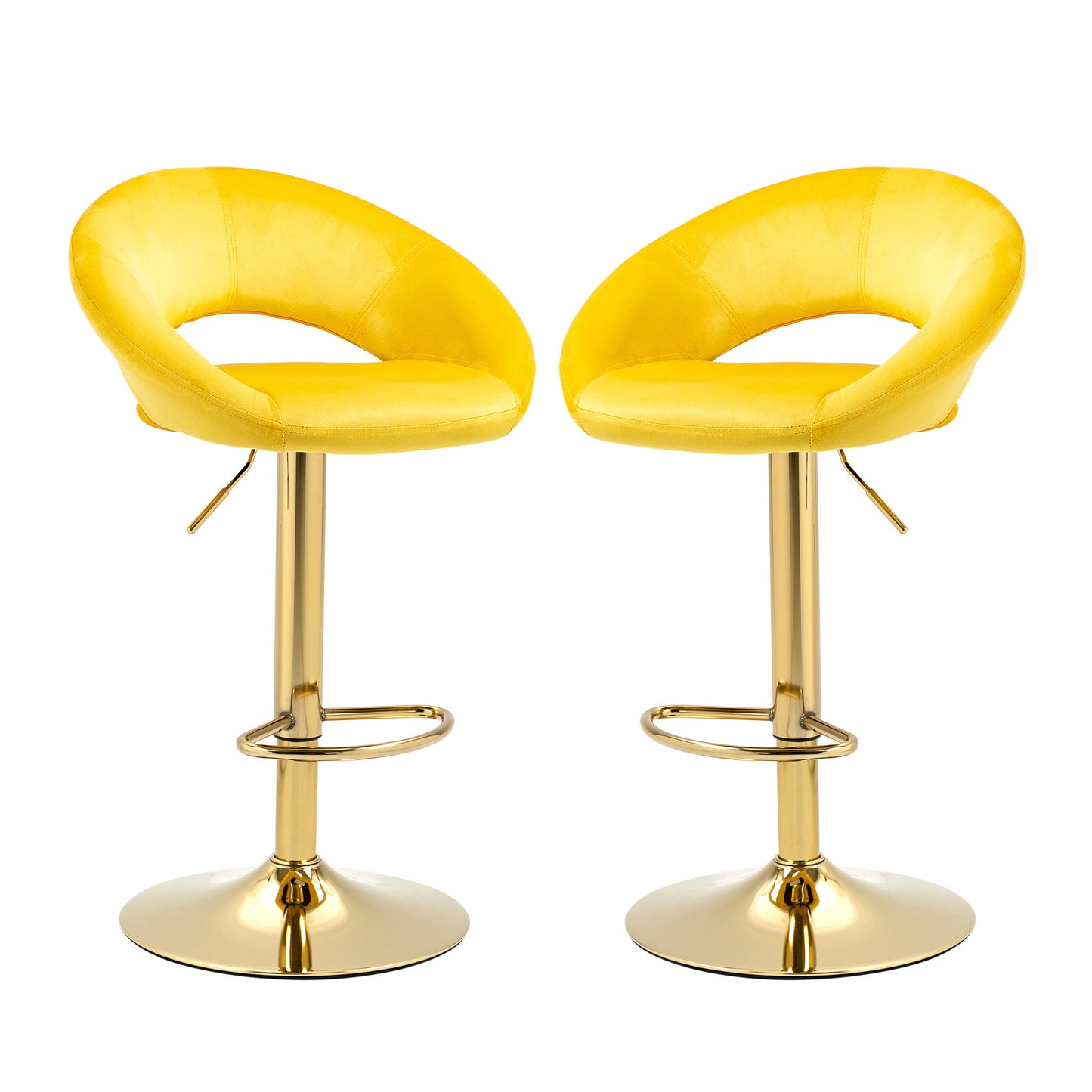 Yellow Velvet Adjustable Modern Dining Chairs,Counter Height Bar Chair,Swivel Bar Stools Set of 2