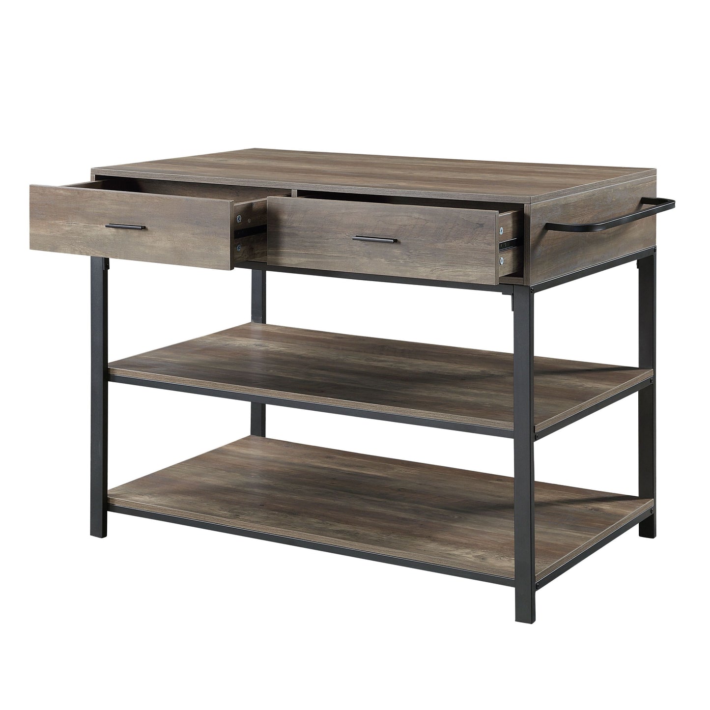 ACME Macaria Kitchen Island Rustic Oak & Black Finish