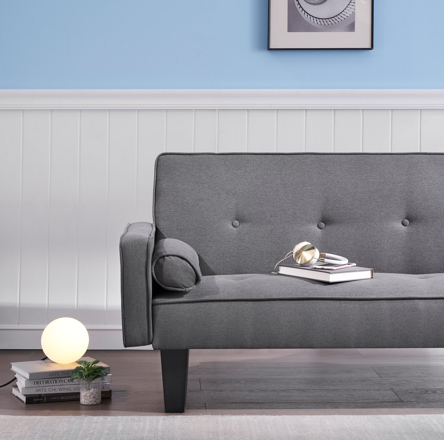 Sofa Convertible Sofa Bed includes Two Pillows, gray