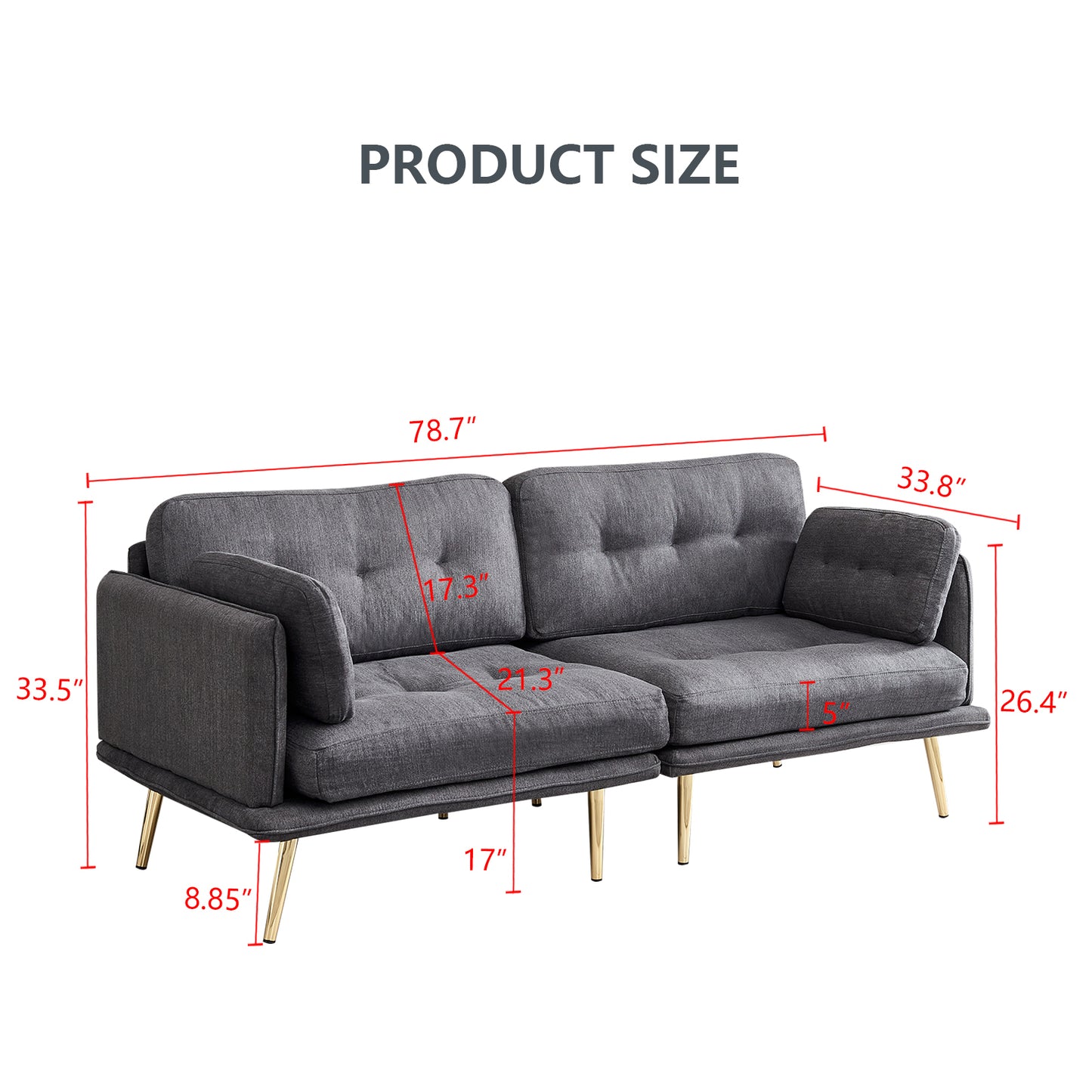 3 Seat Sofa with Gold Metal Legs