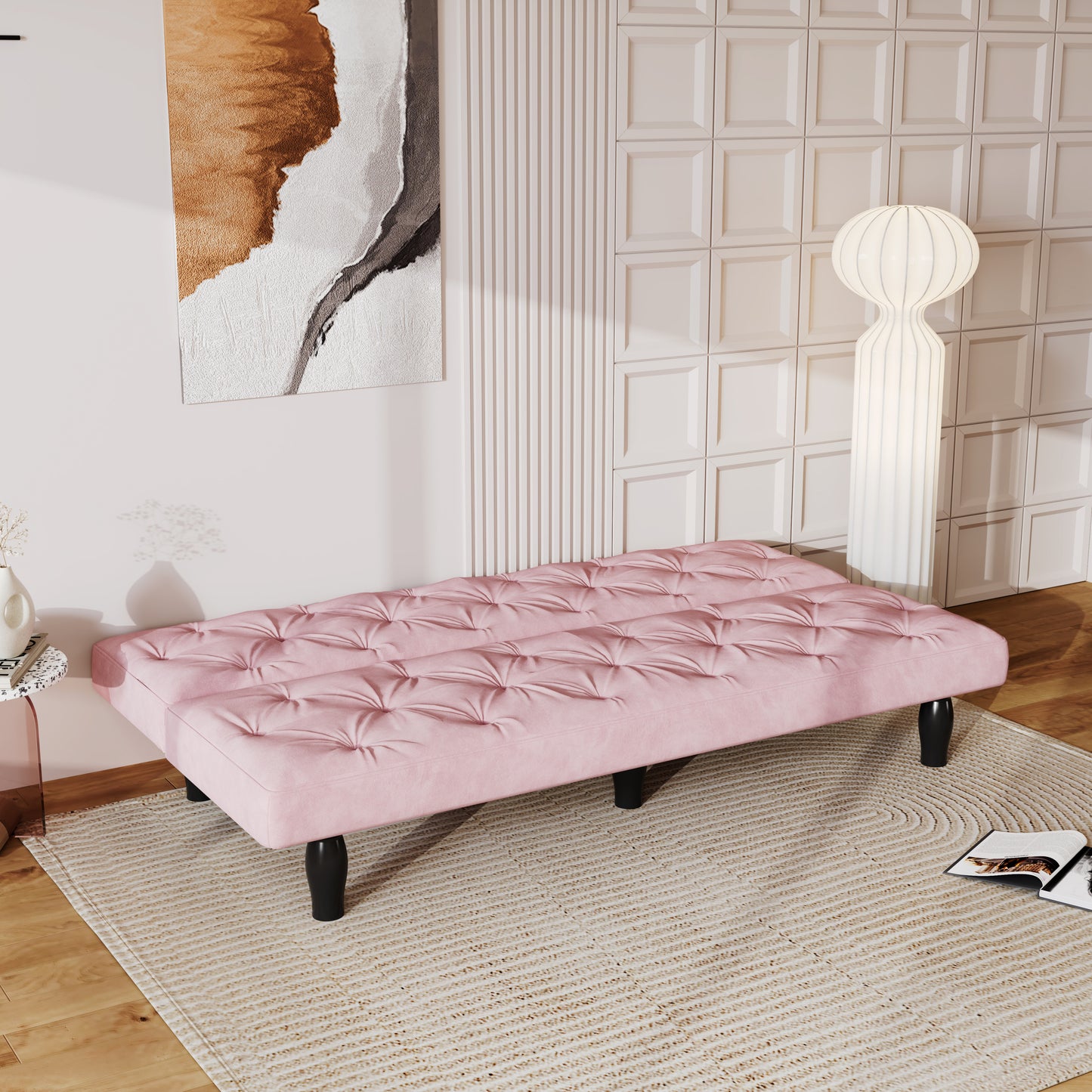 66" Pink Velvet Sofa Bed