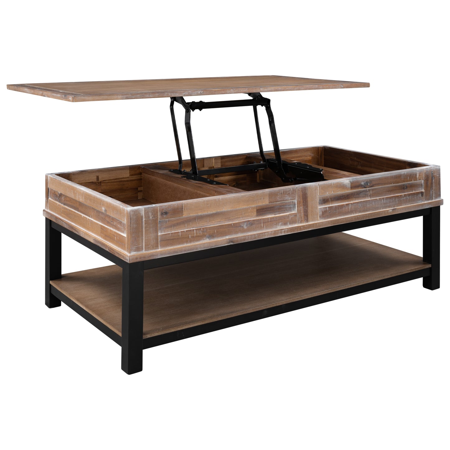 U-style Lift Top Coffee Table with Inner Storage