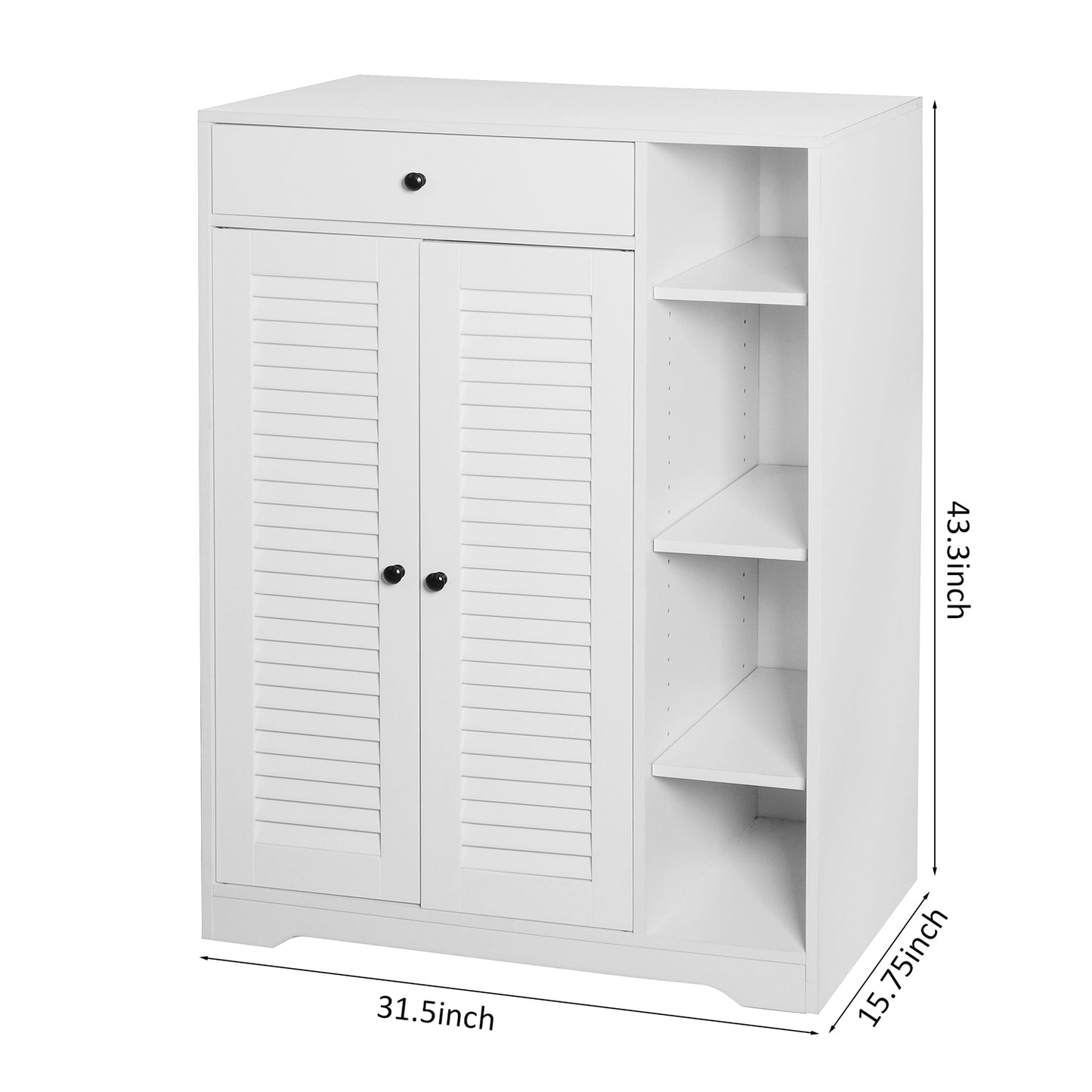 Freestanding Shoe Rack Organizer with 2 Shutter Door, Entryway Narrow Shoe Storage with Adjustable Storage Shelf &Top Drawer, Modern Slim Shoe Cabinet, White