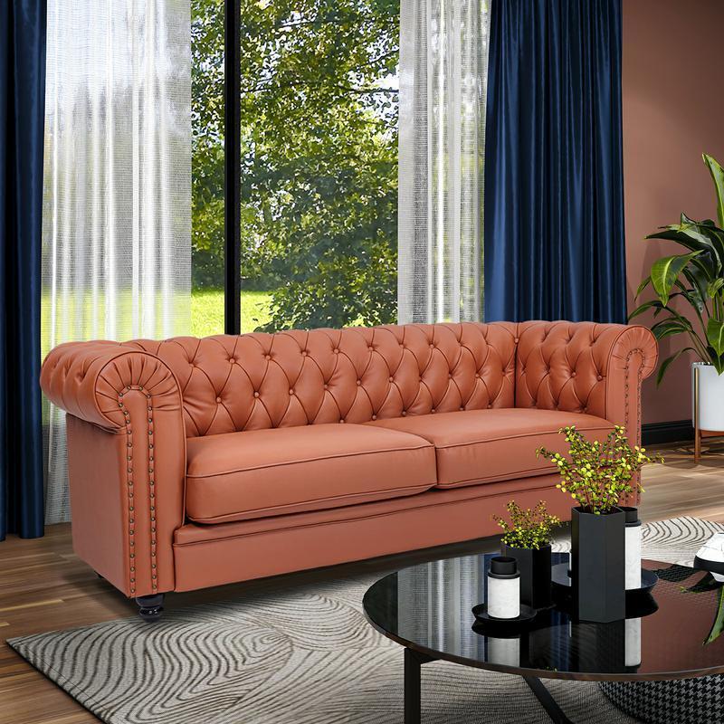 classic sofa 3-seat genuine leather solid wood oak feet