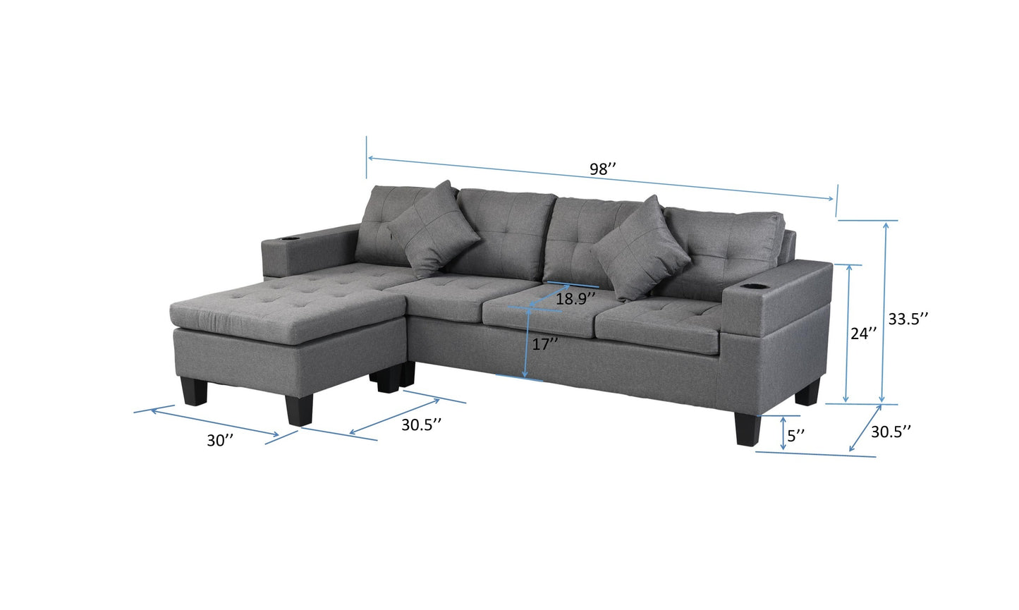 Sectional Sofa Set for Living Room with L Shape  Chaise Lounge ,cup holder and  Left or Right Hand Chaise  Modern 4 Seat