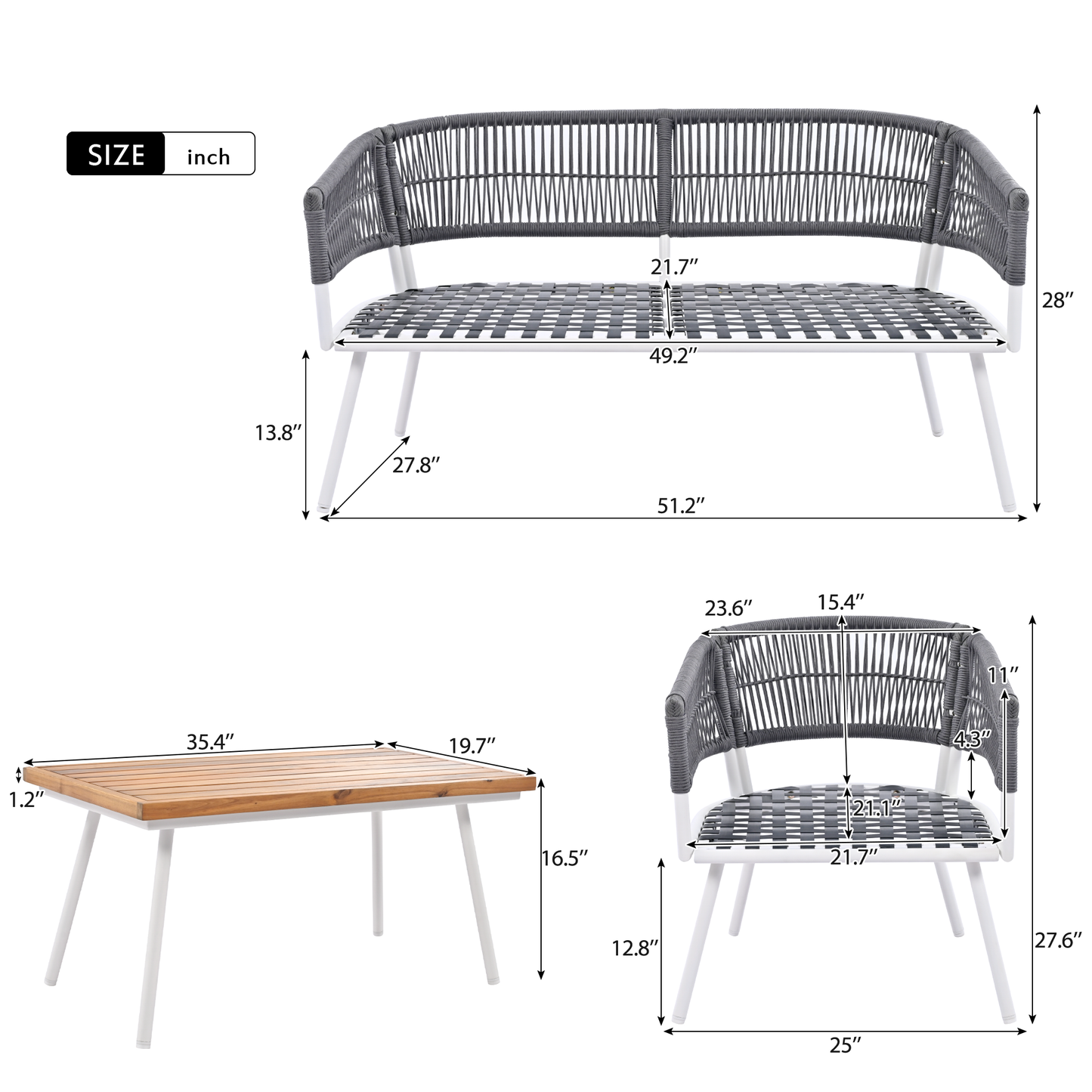 4-Piece Boho Rope Patio Furniture Set