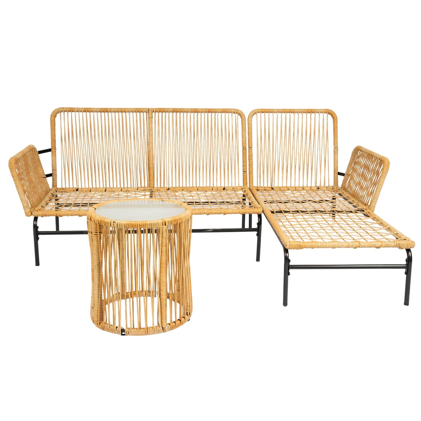 Modern 3-Piece Patio Furniture Set -Yellow Wicker + Creme Cushion