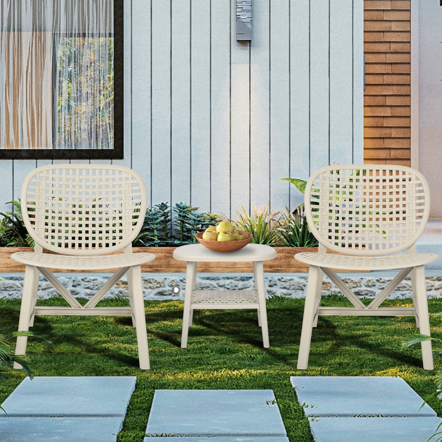 3pcs Hollow Design Retro Patio Table Chair Set for Balcony