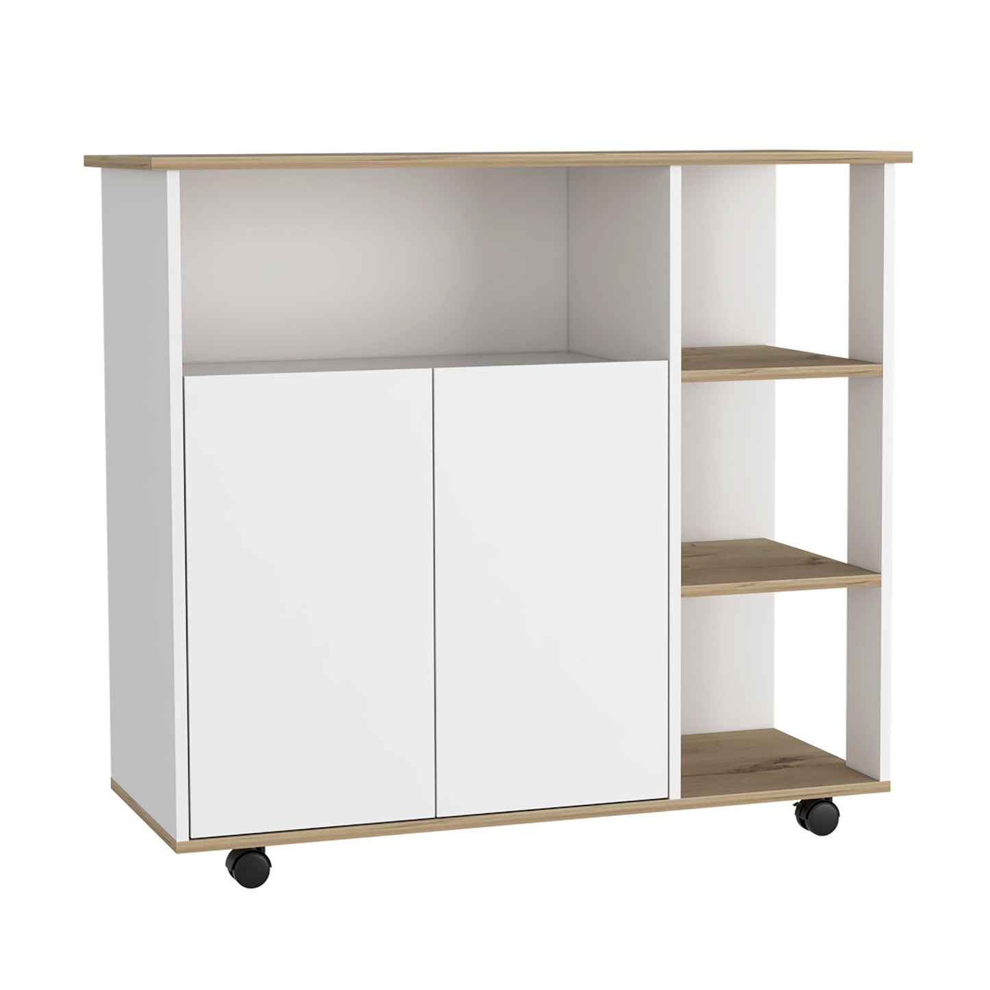 Kitchen Island Kamkacht, One Cabinet, Four Open Shelves, Light Oak / White Finish