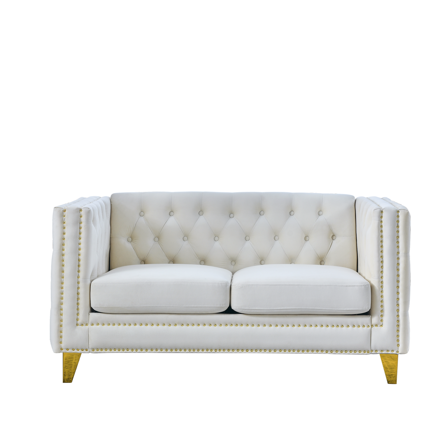 {Contact us for 3D modeling} Velvet Sofa for Living Room,Buttons Tufted Square Arm Couch, Modern Couch Upholstered Button and Metal Legs, Sofa Couch for Bedroom, Beige Velvet-2S