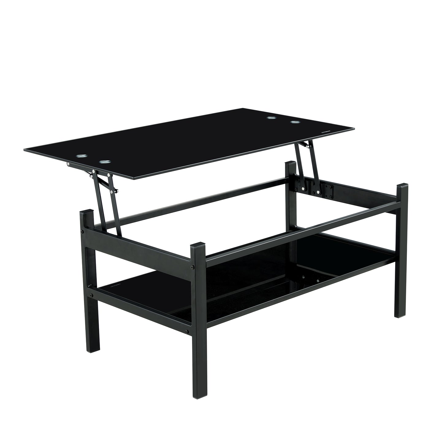 Modern Simple 2-Layer Tempered Glass Lift Top Coffee Table