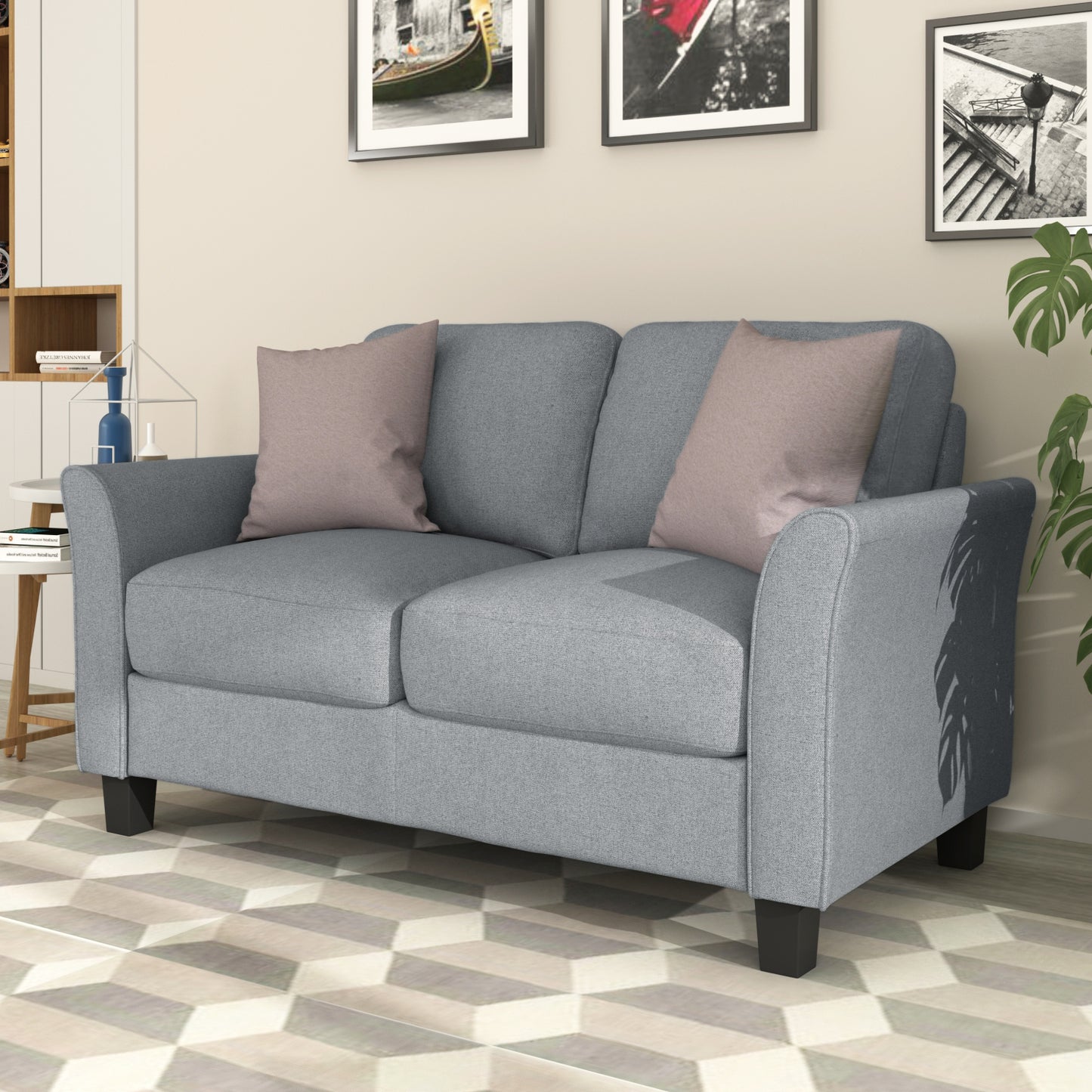 Living Room Furniture Armrest Single Sofa   and Loveseat Sofa (Gray)