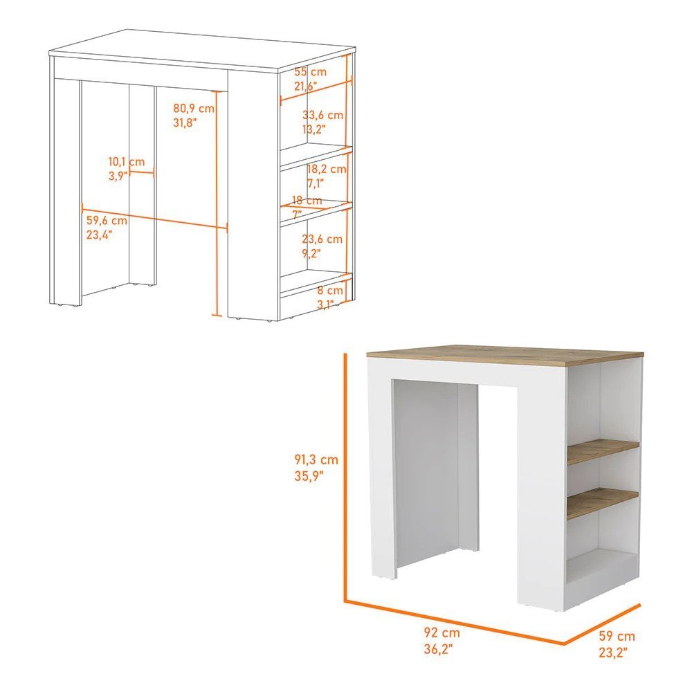 Highlands Kitchen Island with Storage Base in White and Macadamia