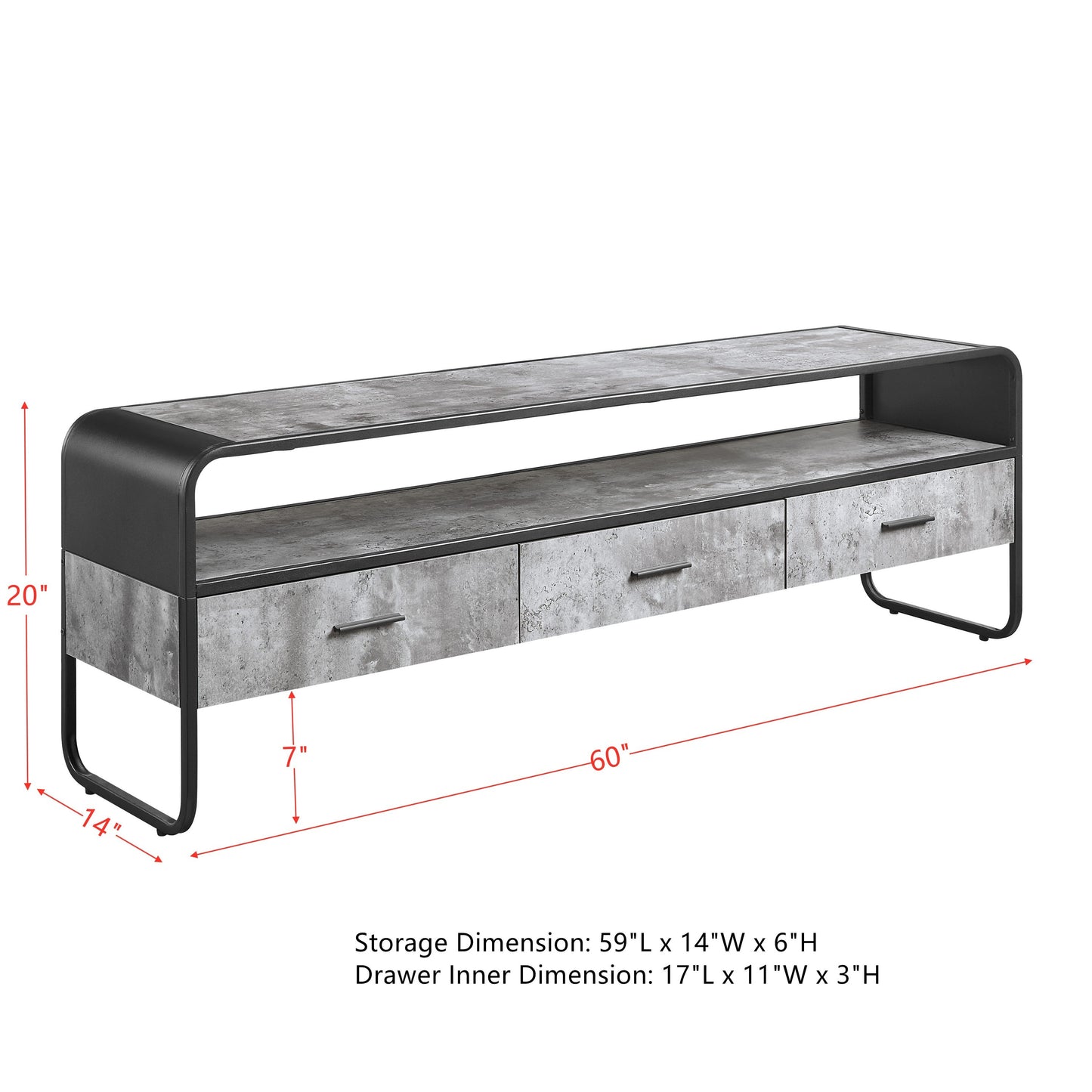 ACME Raziela TV Stand Concrete Gray & Black Finish