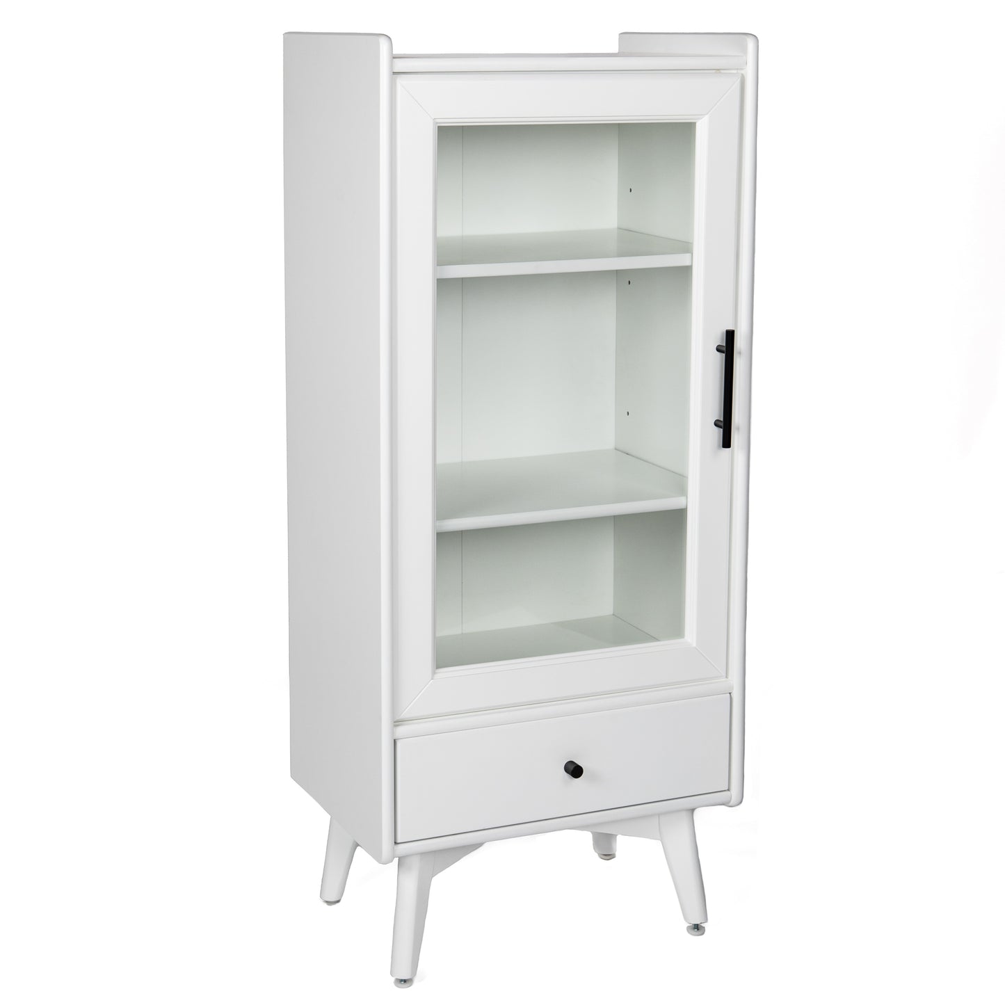 Modern Bathroom Storage Cabinet & Floor Standing cabinet with Glass Door with Double Adjustable Shelves and One Drawer, Extra Storage Space on Top, White(19.75"×13.75"×46")