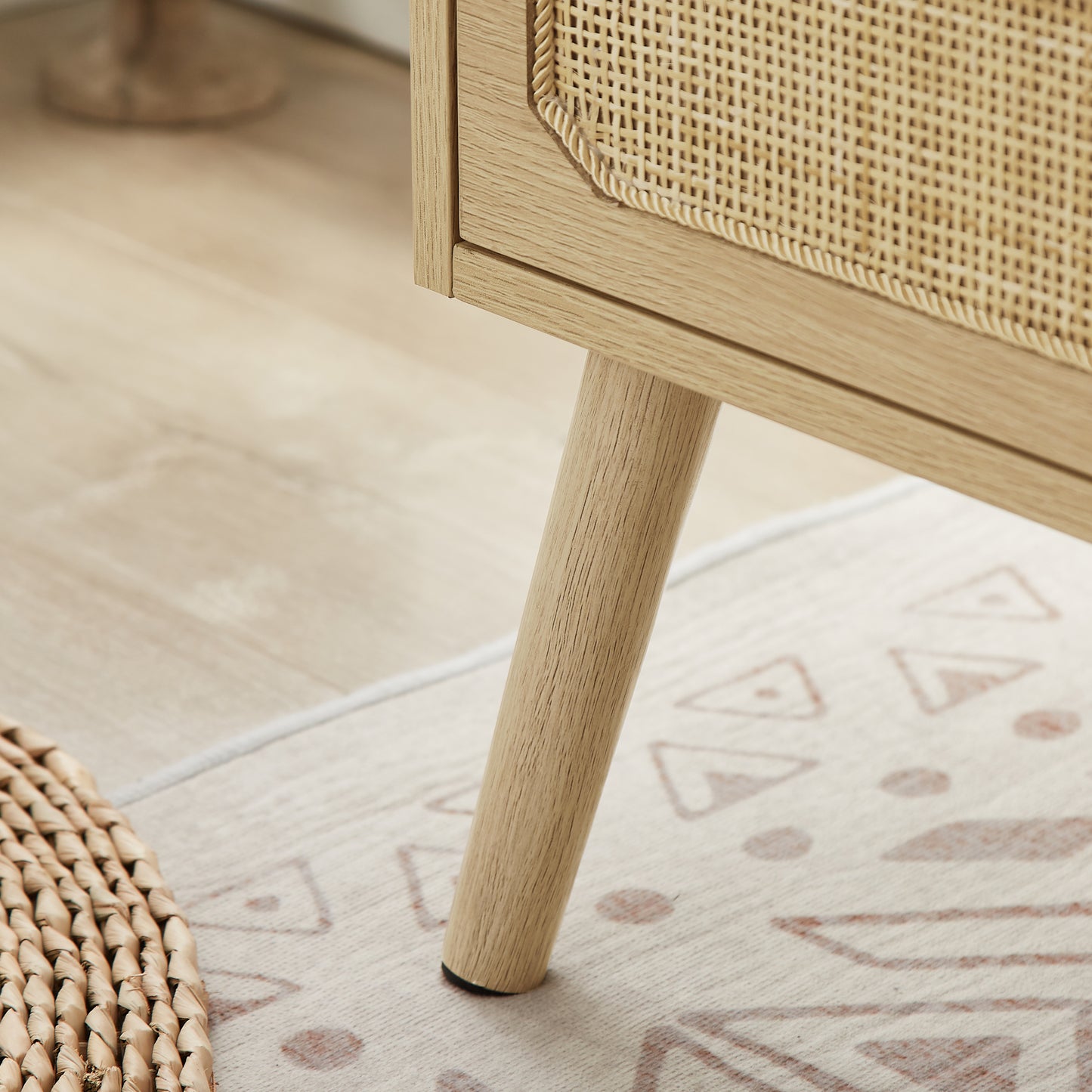 Natural and Handmade Rattan Nightstand with Socket Side Table