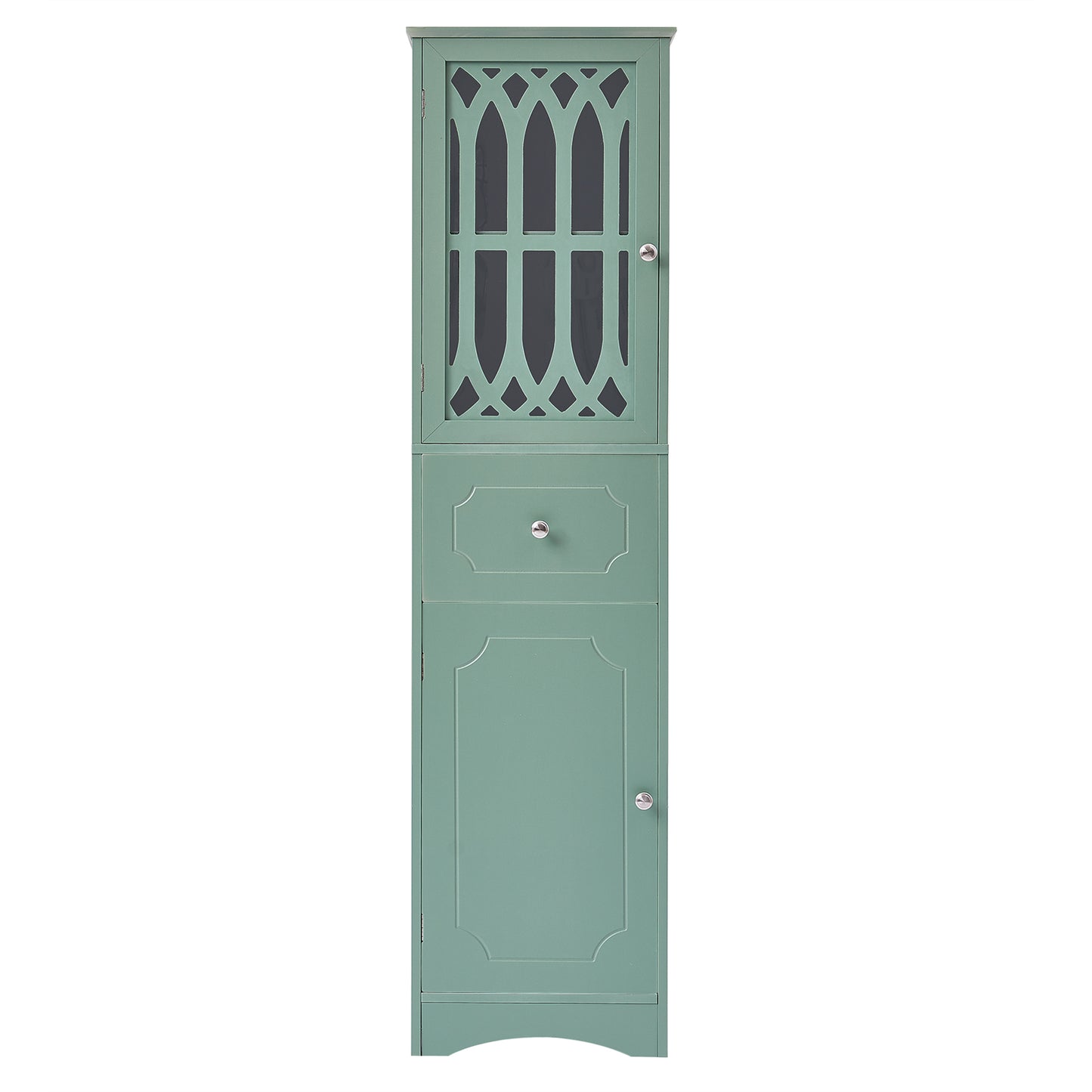 Tall Bathroom Cabinet, Freestanding Storage Cabinet with Drawer and Doors, MDF Board, Acrylic Door, Adjustable Shelf, Green