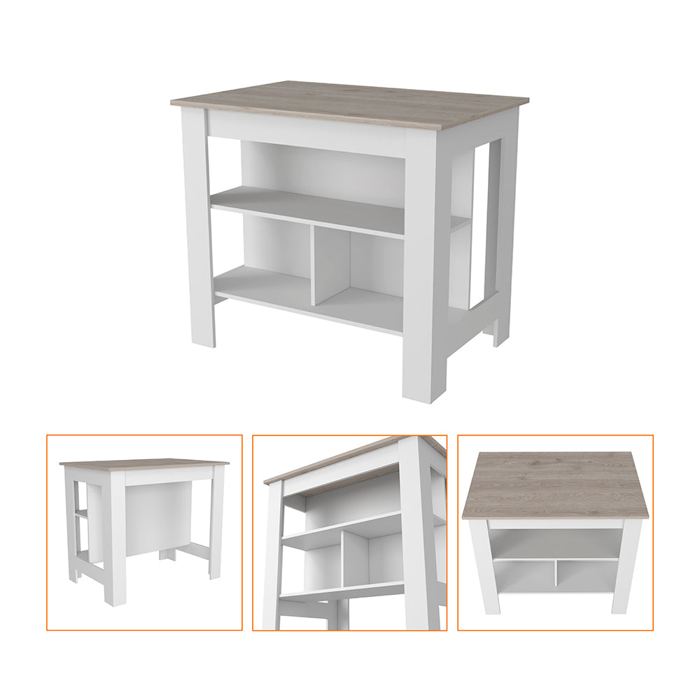 Kitchen Island Antibacterial Dozza, Three Shelves, Light Gray / White Finish