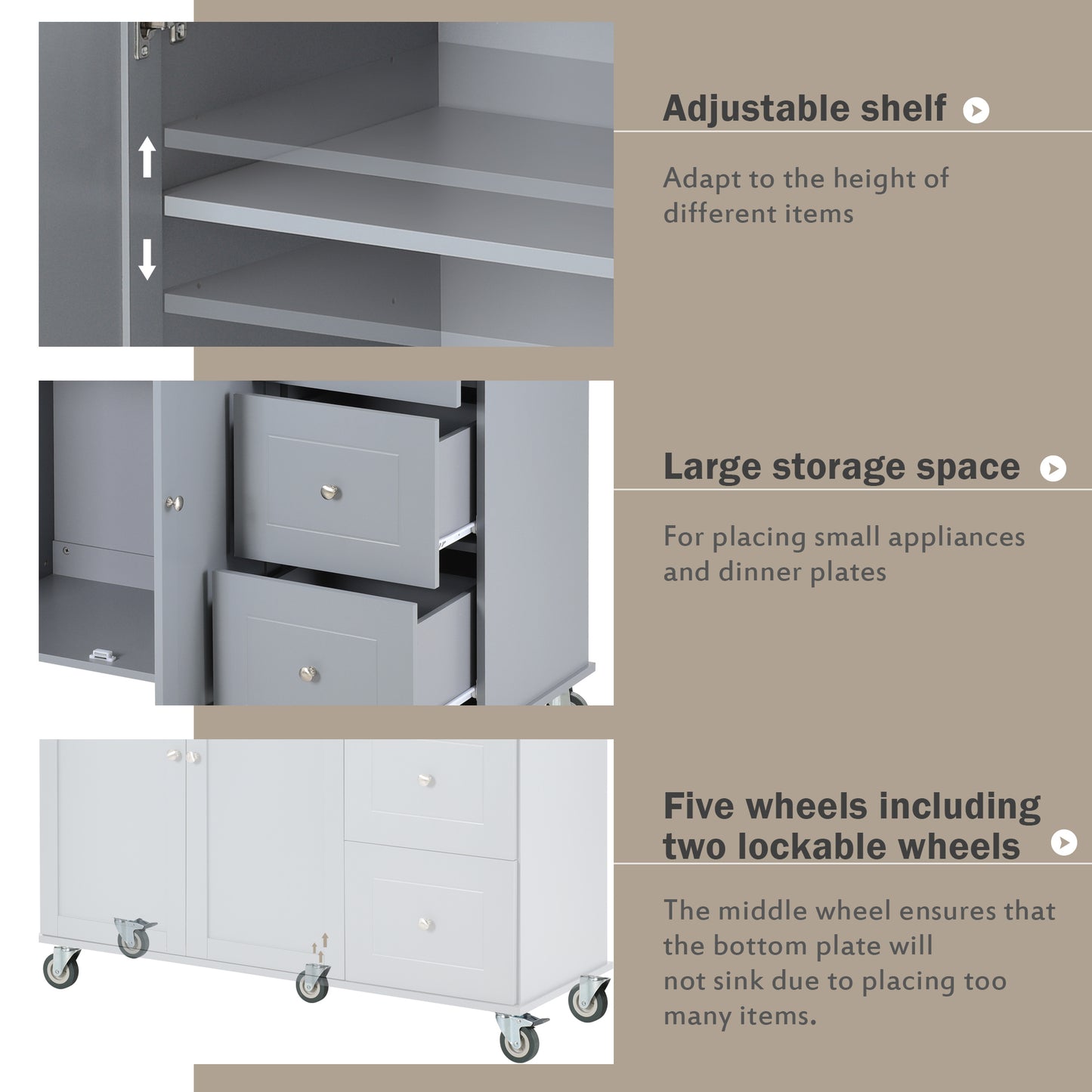 Rolling Mobile Kitchen Island with Solid Wood Top and Locking Wheels,52.7 Inch Width,Storage Cabinet and Drop Leaf Breakfast Bar,Spice Rack, Towel Rack & Drawer (Grey Blue)