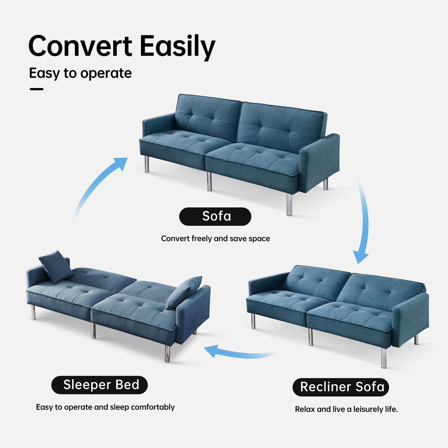 84.6” Extra Long Adjustable Sofa Bed