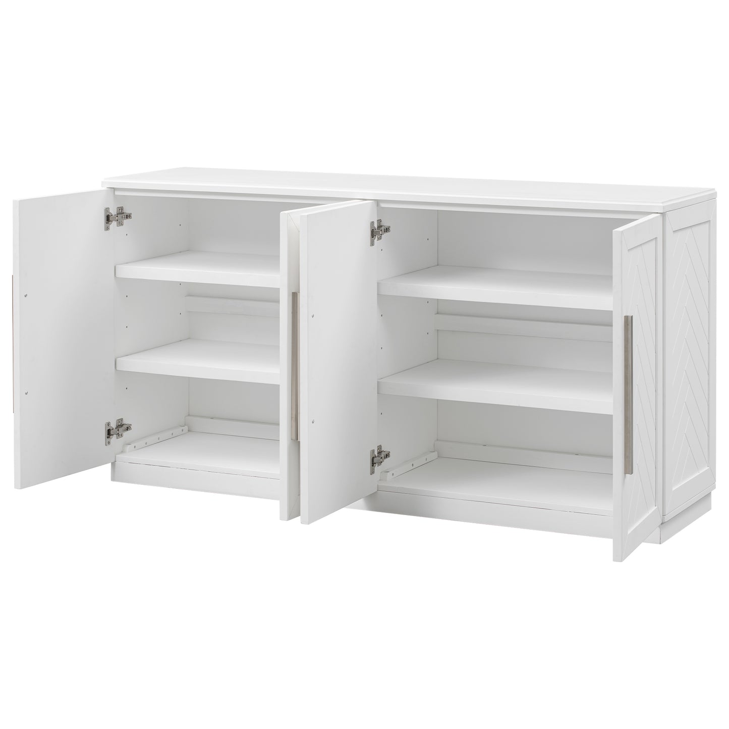 TREXM Sideboard with 4 Doors Large Storage Space Buffet Cabinet with Adjustable Shelves and Silver Handles for Kitchen, Dining Room, Living Room (White)