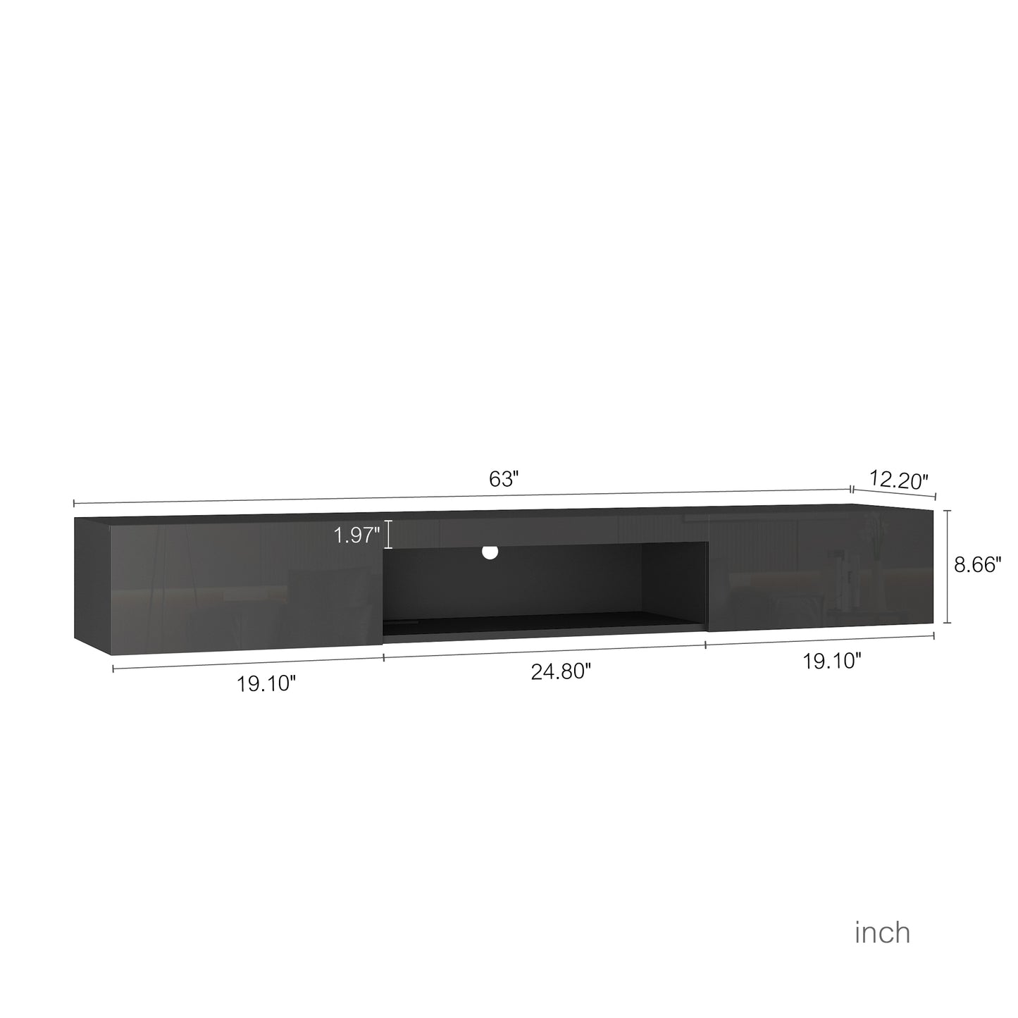 65"  Wall Mounted Floating TV Stand with 16 Color LEDs