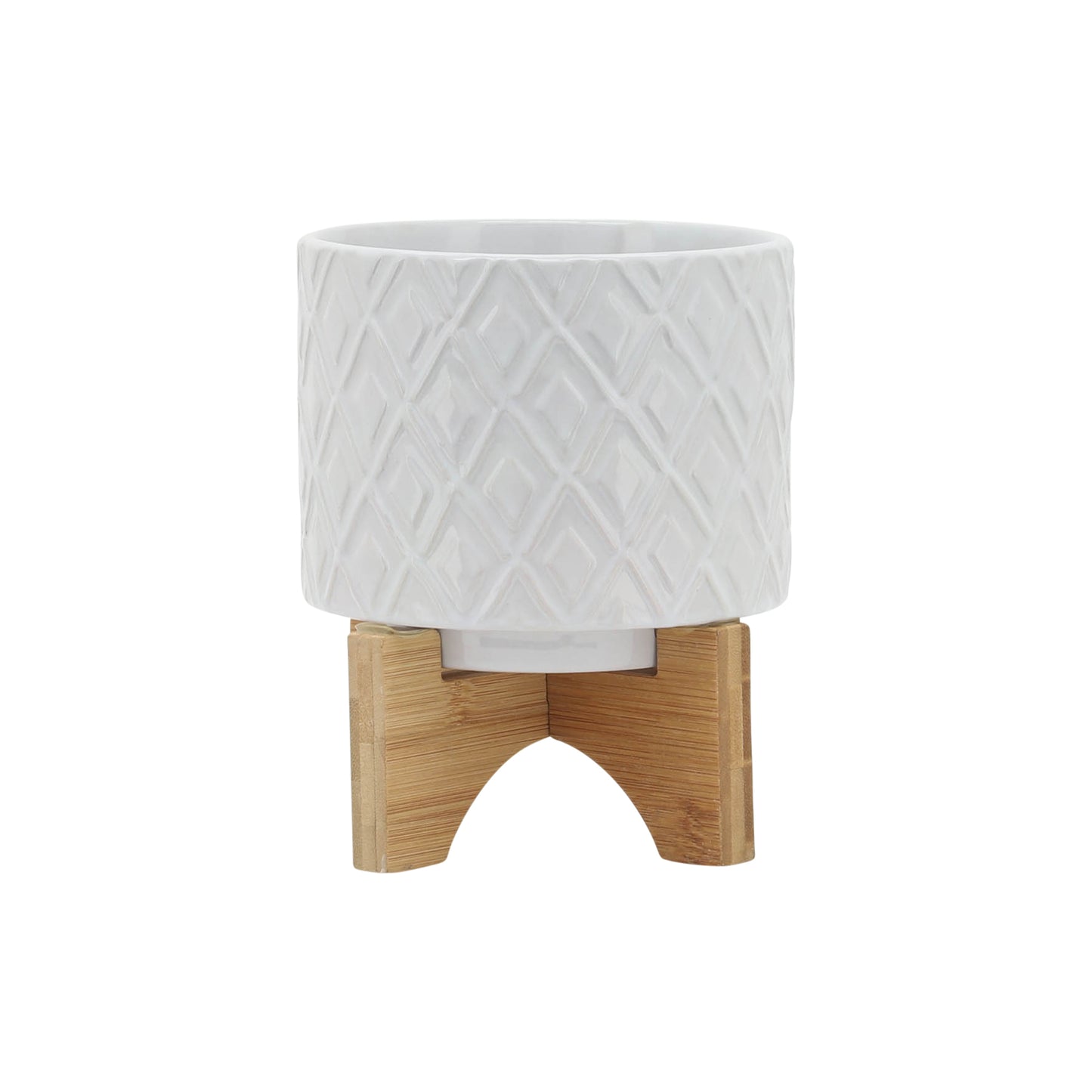 5" Diamond Planter with  Stand - White