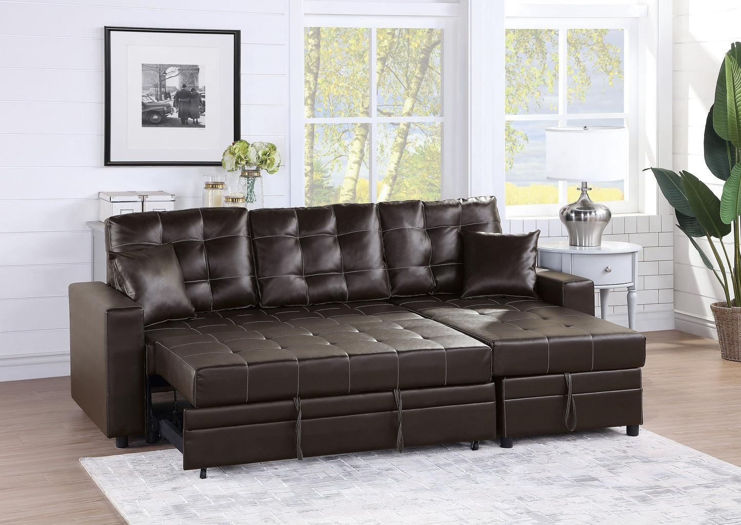 Espresso Convertible Sectional Pull Out Bed