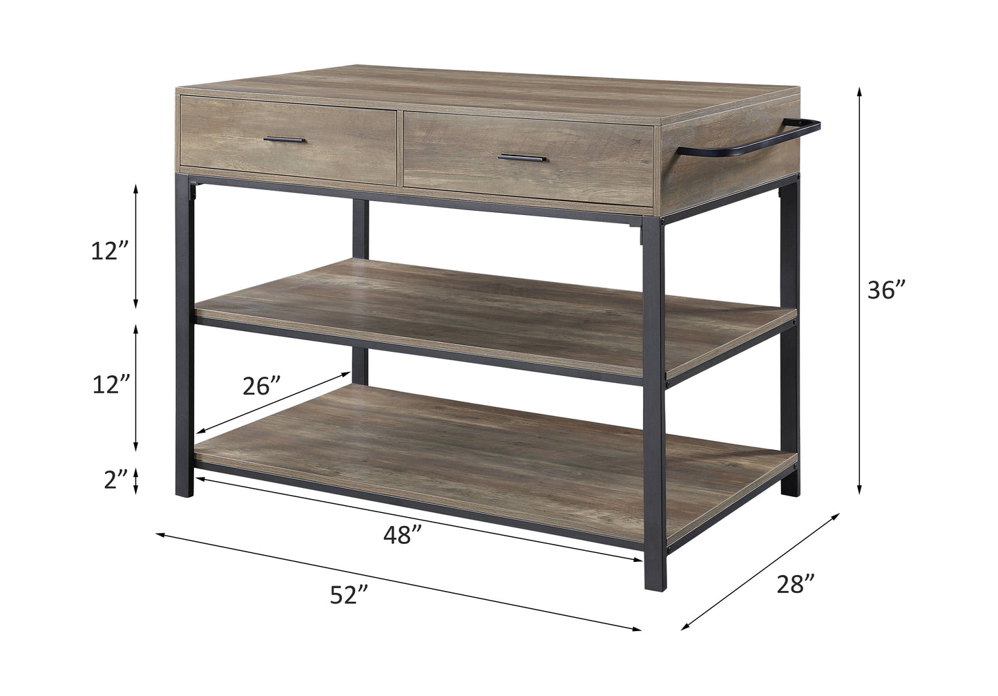 ACME Macaria Kitchen Island Rustic Oak & Black Finish