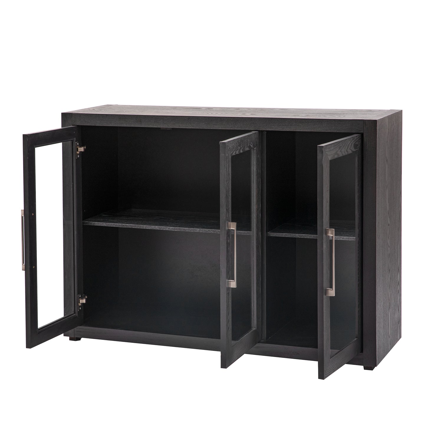 U-Style Wood Storage Cabinet with Three Tempered Glass Doors and Adjustable Shelf,Suitable for Living Room,Study and Entrance