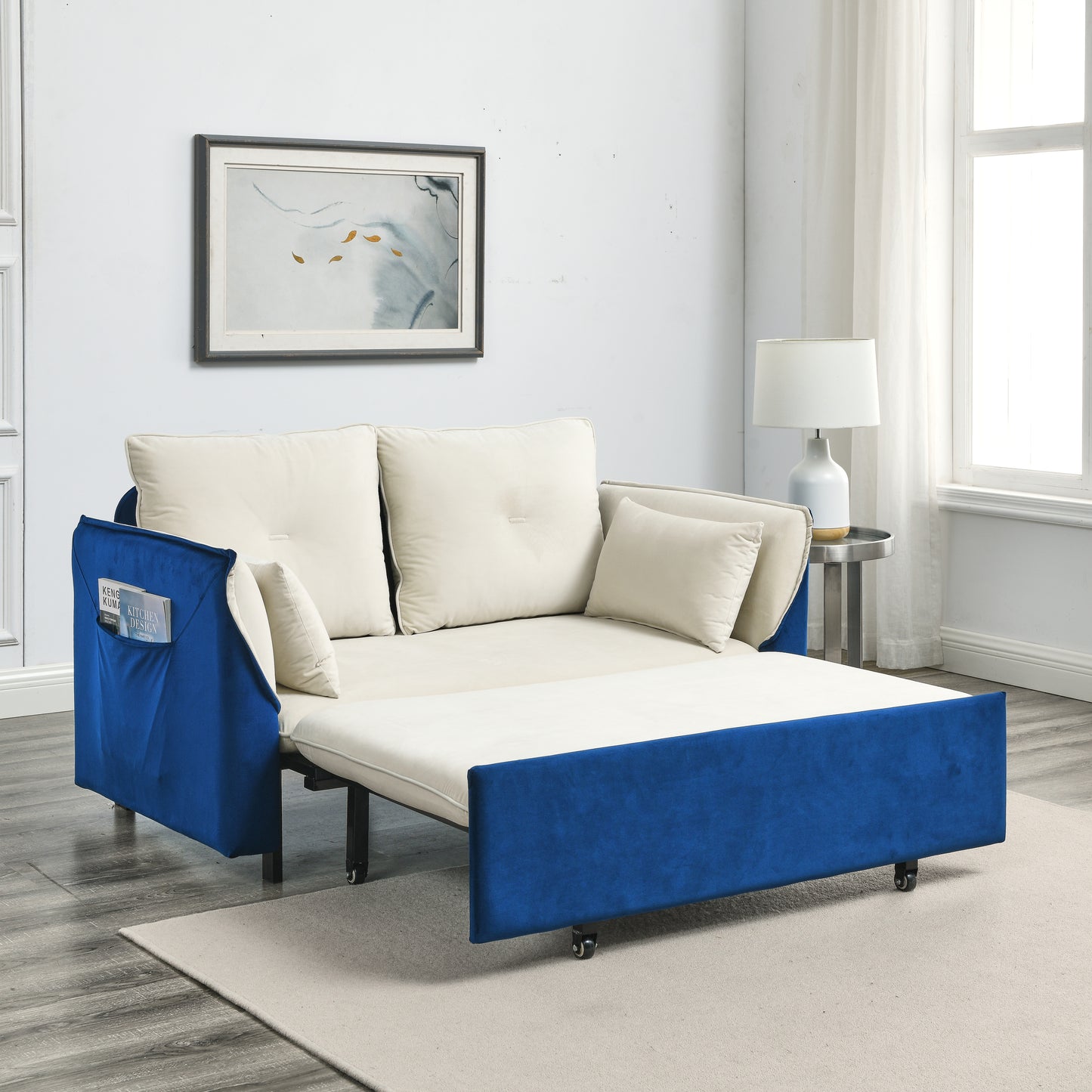 MH 57" Modern Convertible Sofa Bed with 2 Detachable Arm