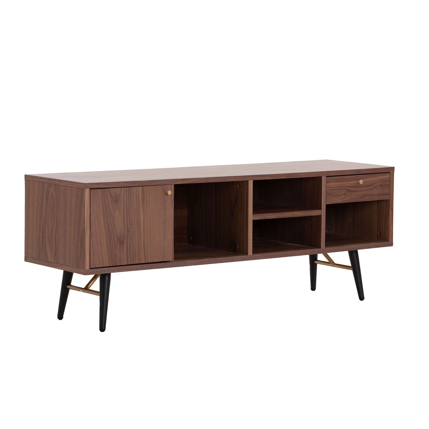 Mid-Century Modern Low Profile Media Console TV Stand, Walnut