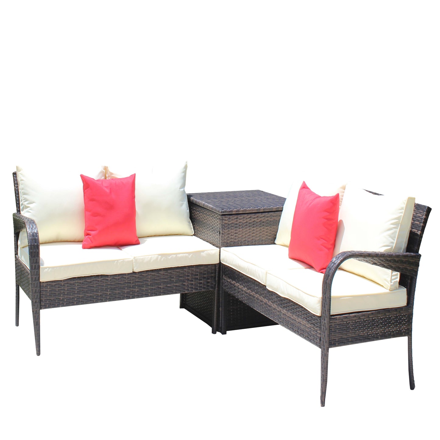 3pcs Patio Sectional Wicker Rattan Sofa Set with Storage Box - Brown