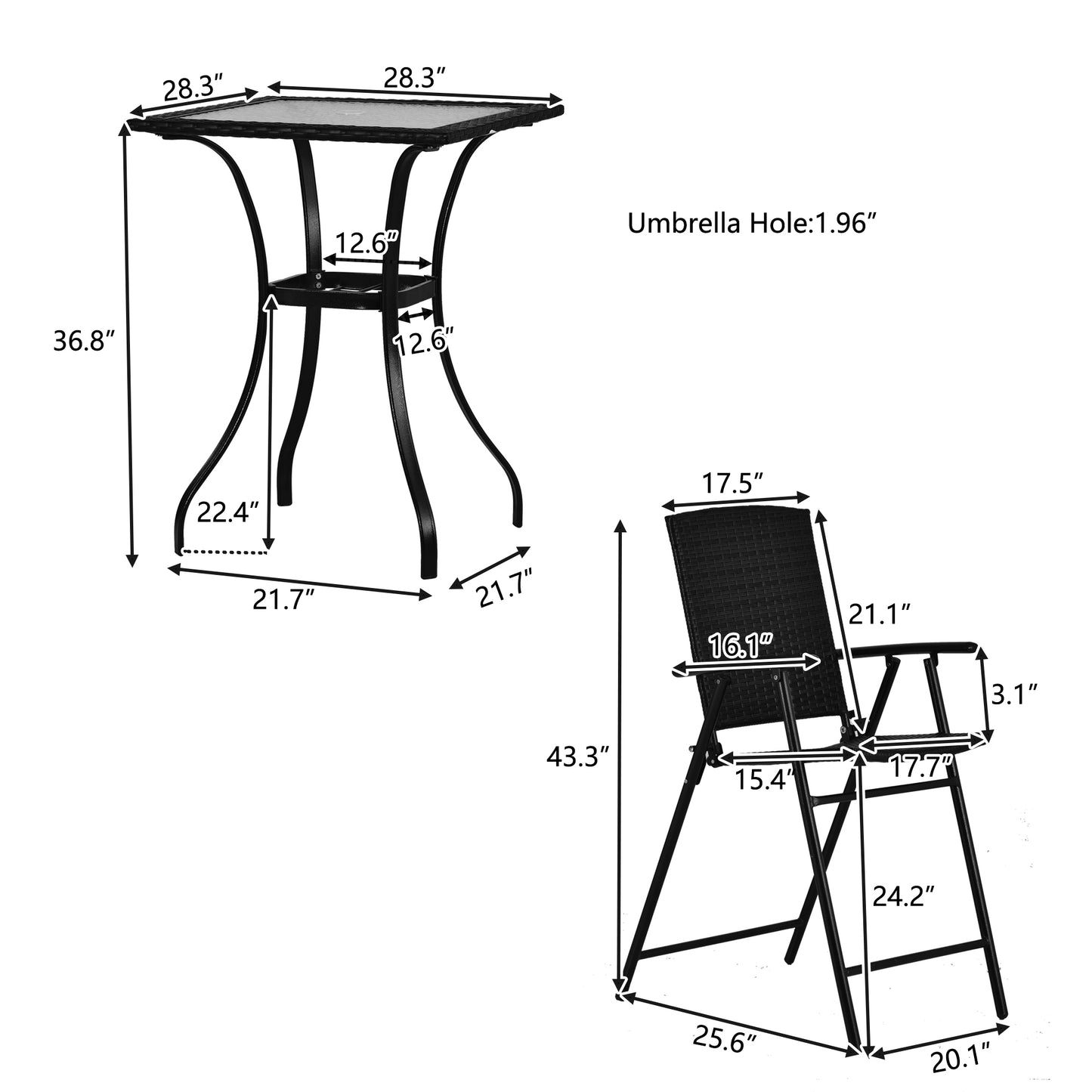 TOPMAX Outdoor Patio PE Wicker 5-Piece Counter Height Dining Table Set with Umbrella Hole and  4 Foldable Chairs, Brown