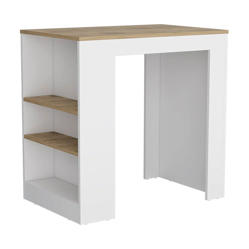 Highlands Kitchen Island with Storage Base in White and Macadamia