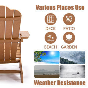 TALE Adirondack Chair Backyard Outdoor Furniture Painted Seating with Cup Holder All-Weather and Fade-Resistant Plastic Wood for Lawn Patio Deck Garden Porch Lawn Furniture Chairs Brown