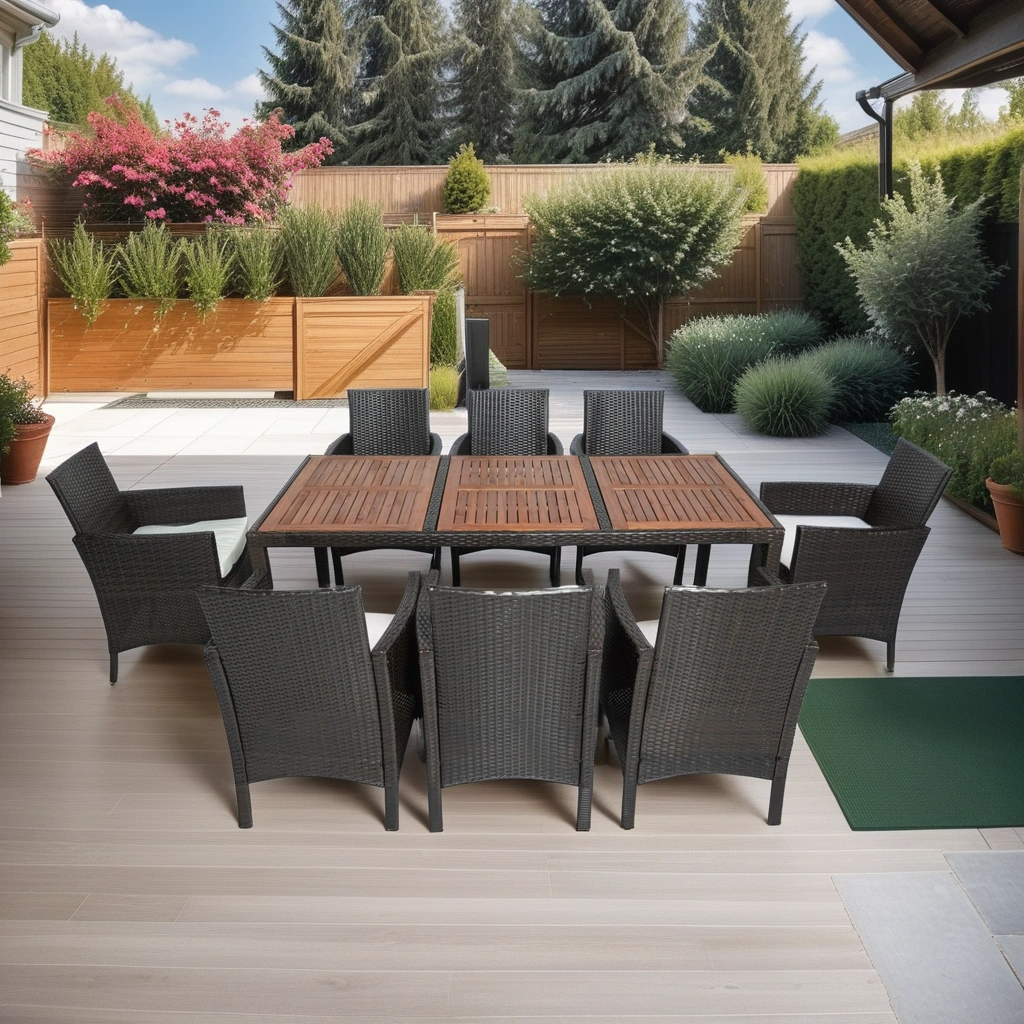 9-Piece Beige and Brown PE Rattan Dining Set