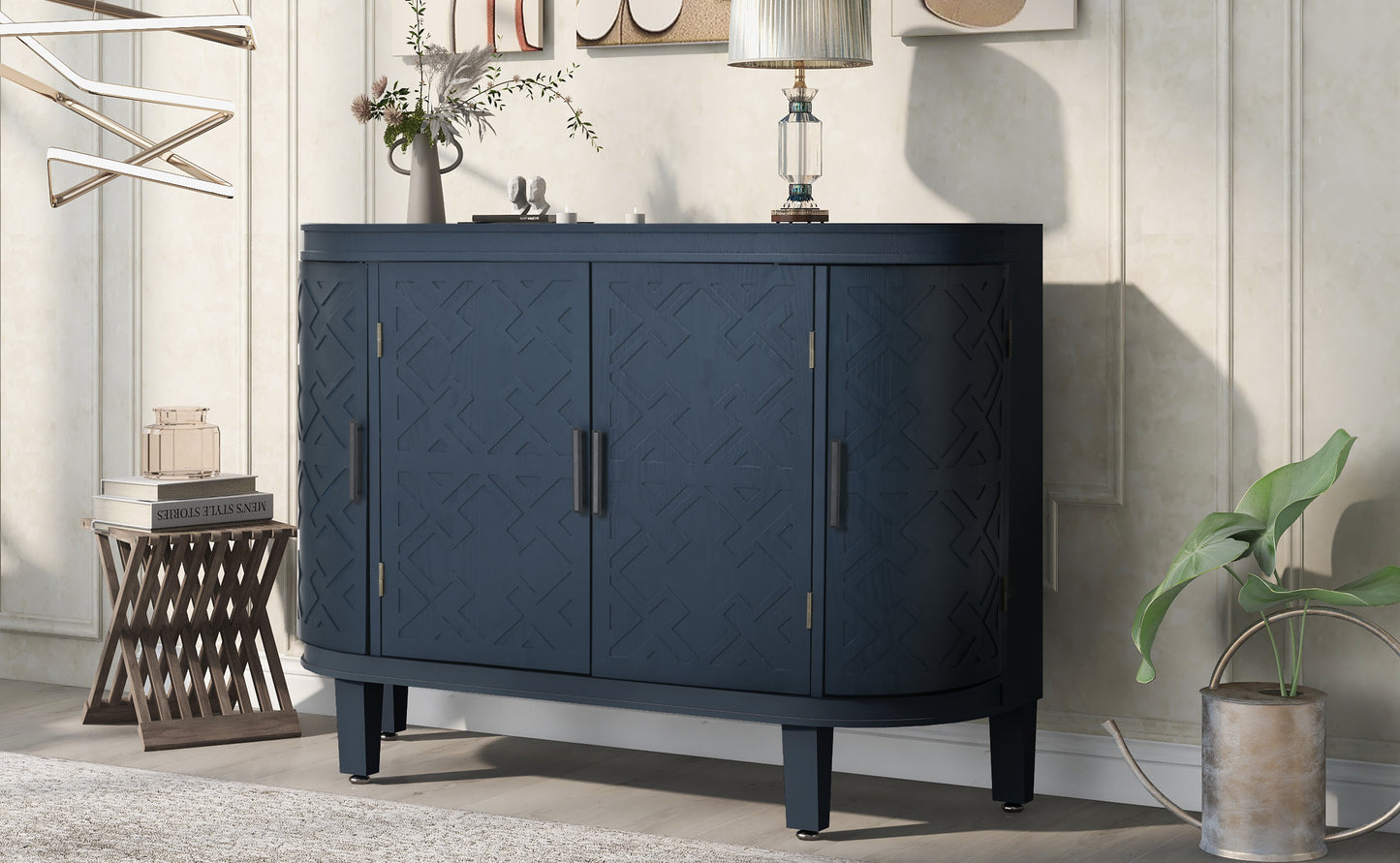 U-Style Accent Storage Cabinet Sideboard Wooden Cabinet with Antique Pattern Doors for Hallway, Entryway, Living Room, Bedroom