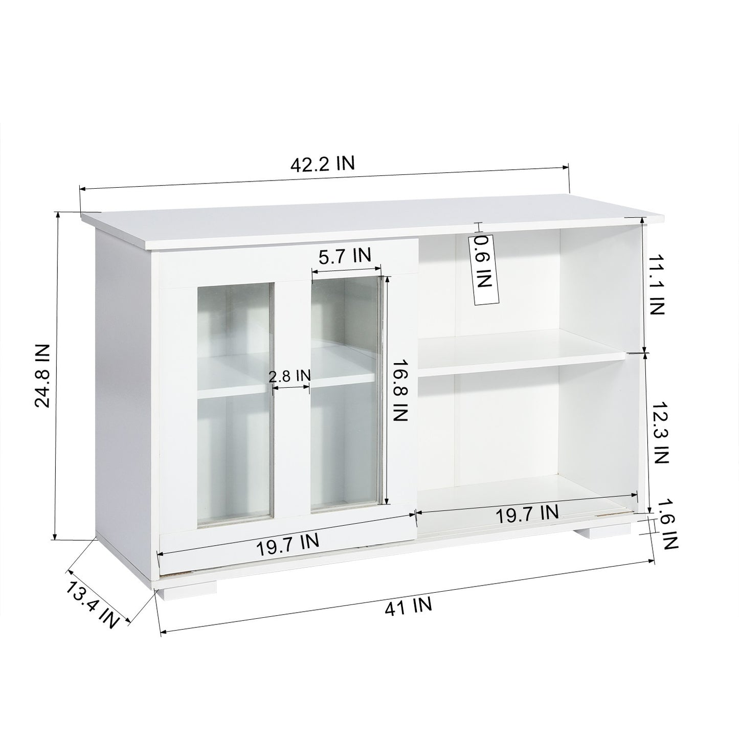 Sideboard Modern White Storage Cabinet with Sliding Doors/Adjustable Shelves