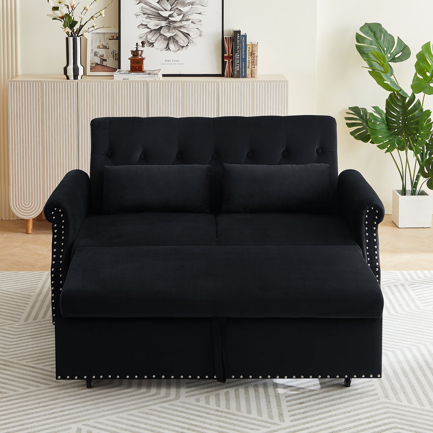 Artemax 55'' Modern Shiny Velvet Convertible Loveseat Sleeper