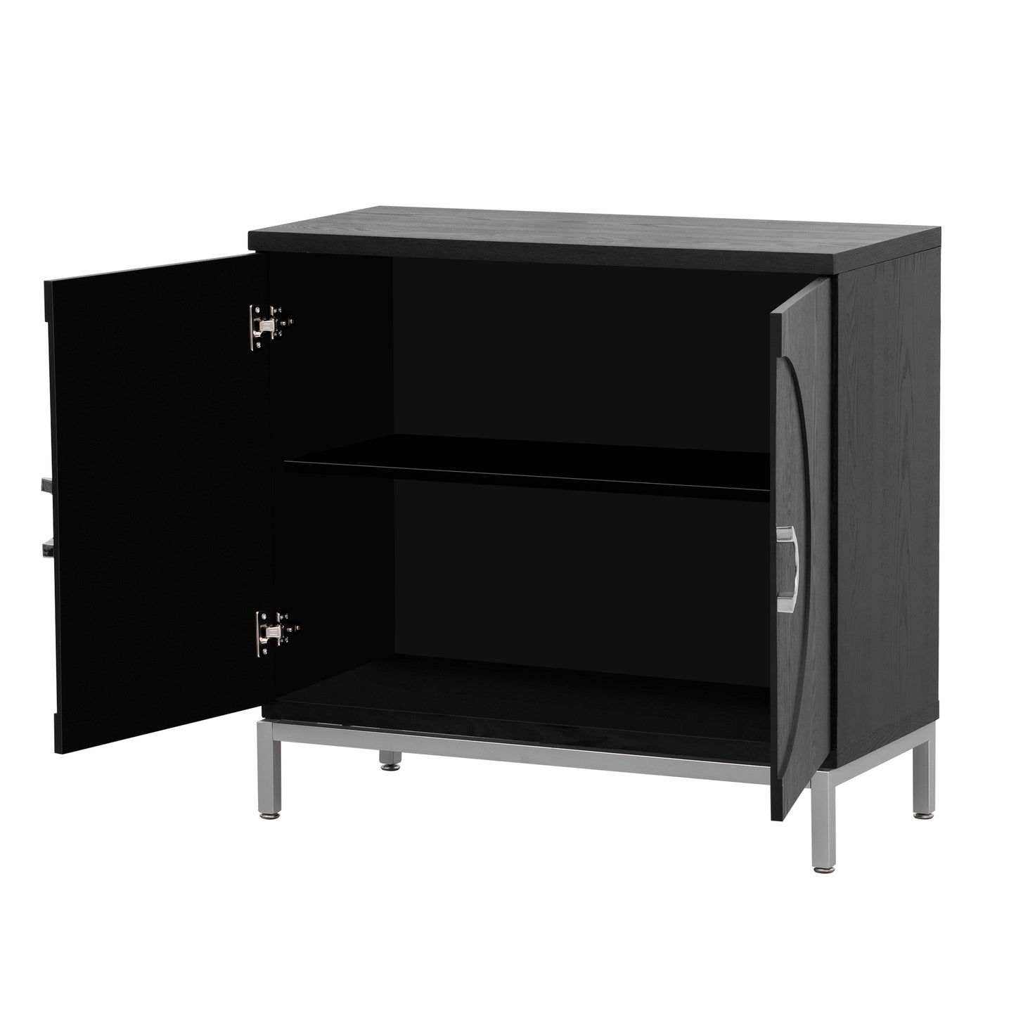 TREXM Simple Storage Cabinet Accent Cabinet with Solid Wood Veneer and Metal Leg Frame for Living Room, Entryway, Dining Room (Black)