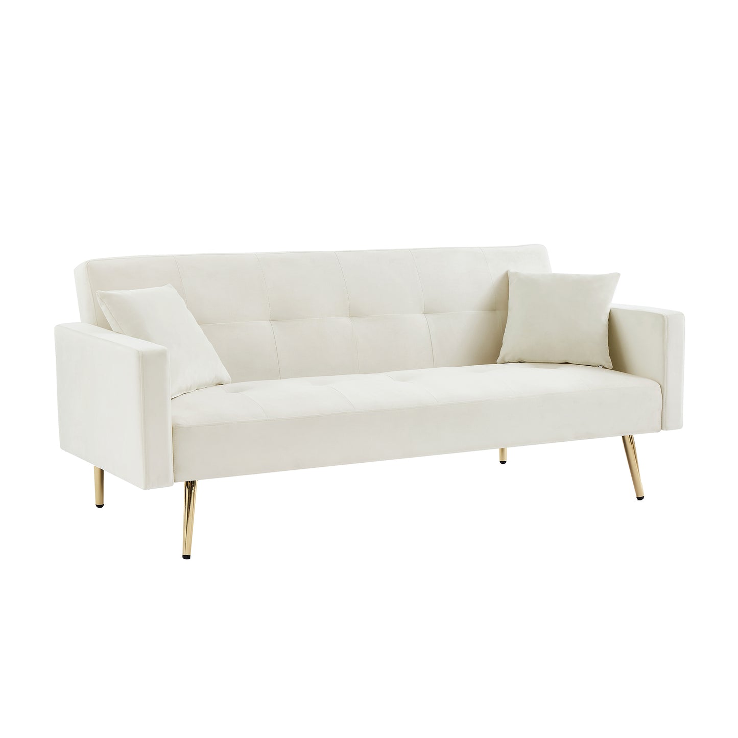 Cream White Velvet  Convertible Folding Futon Sofa Bed