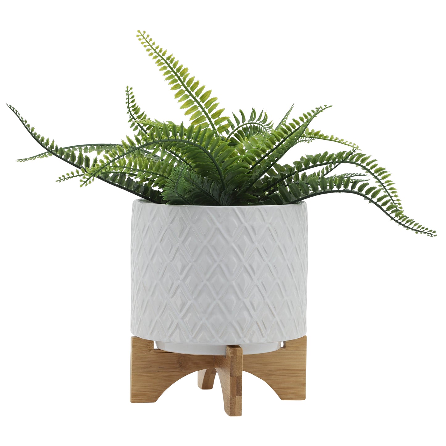 8" Diamond Planter with Stand - White