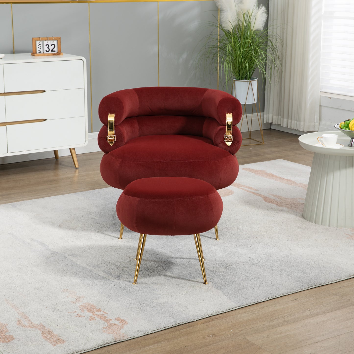 Velvet Accent Chair, Wine Red