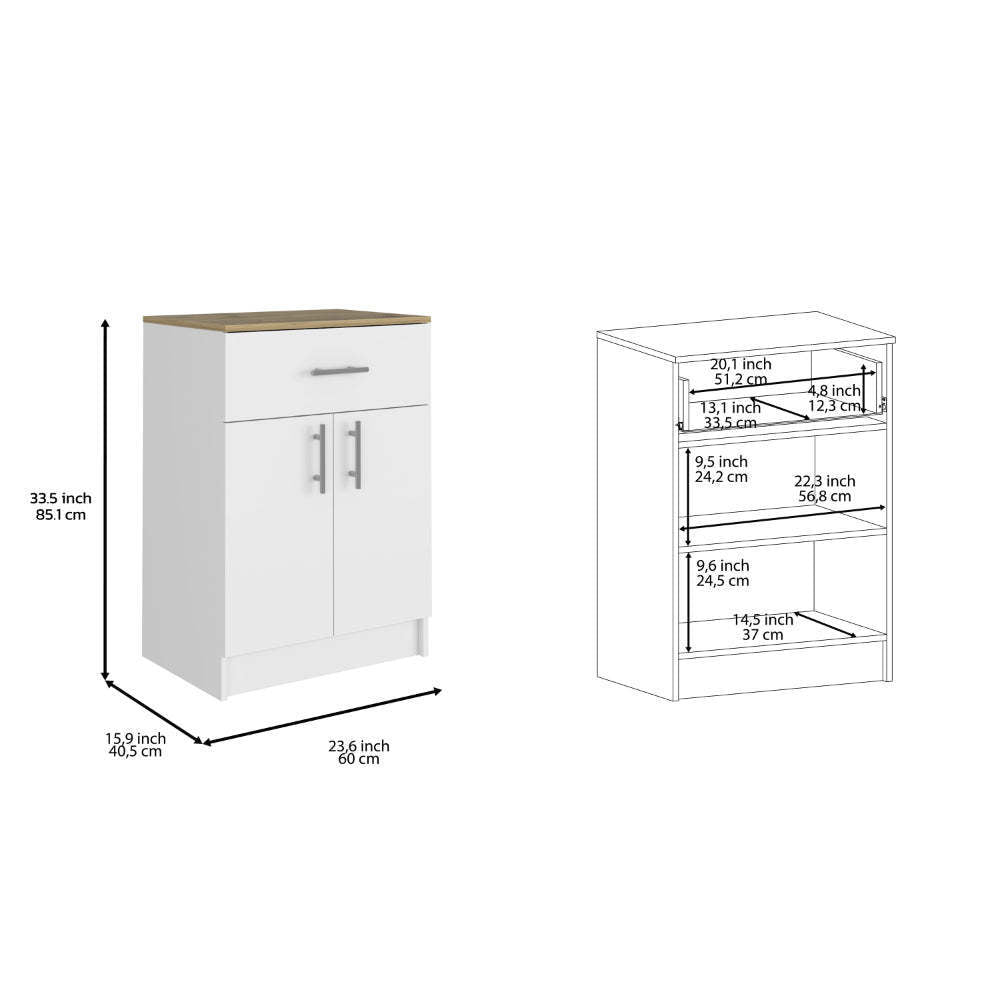 California 2 Piece Kitchen Set, Delos Kitchen Island + Barbados Pantry Cabinet , White /Walnut /Light Oak